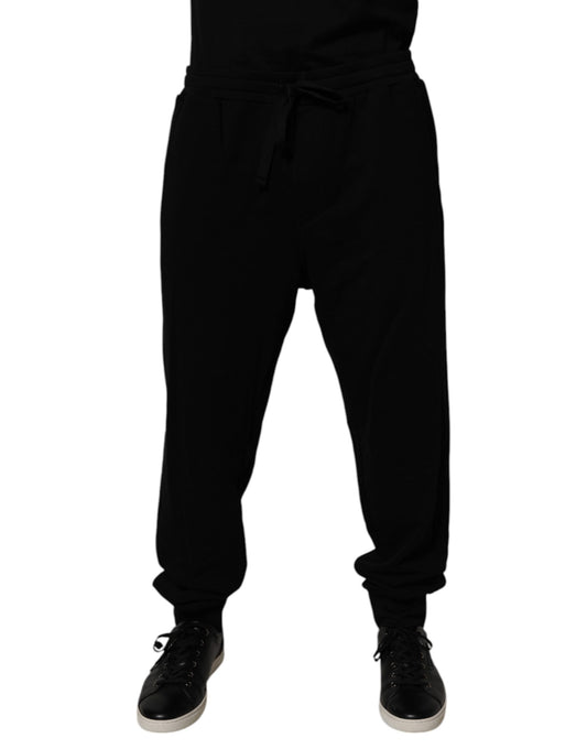 Dolce & Gabbana Black Cotton Crown Logo Jogger Pants