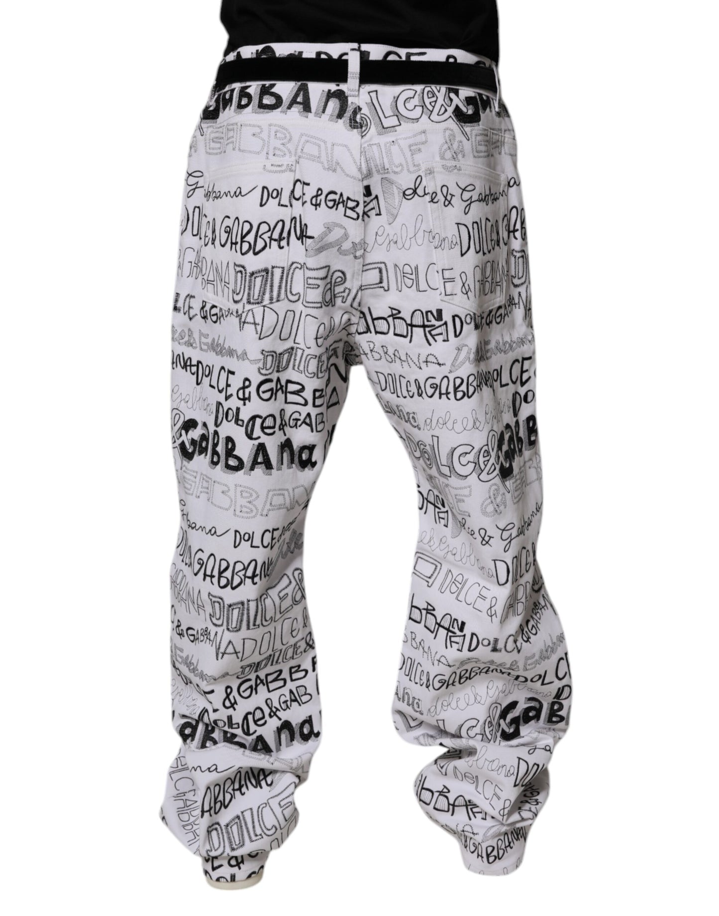 Dolce & Gabbana White Logo Print Straight Men Denim Jeans