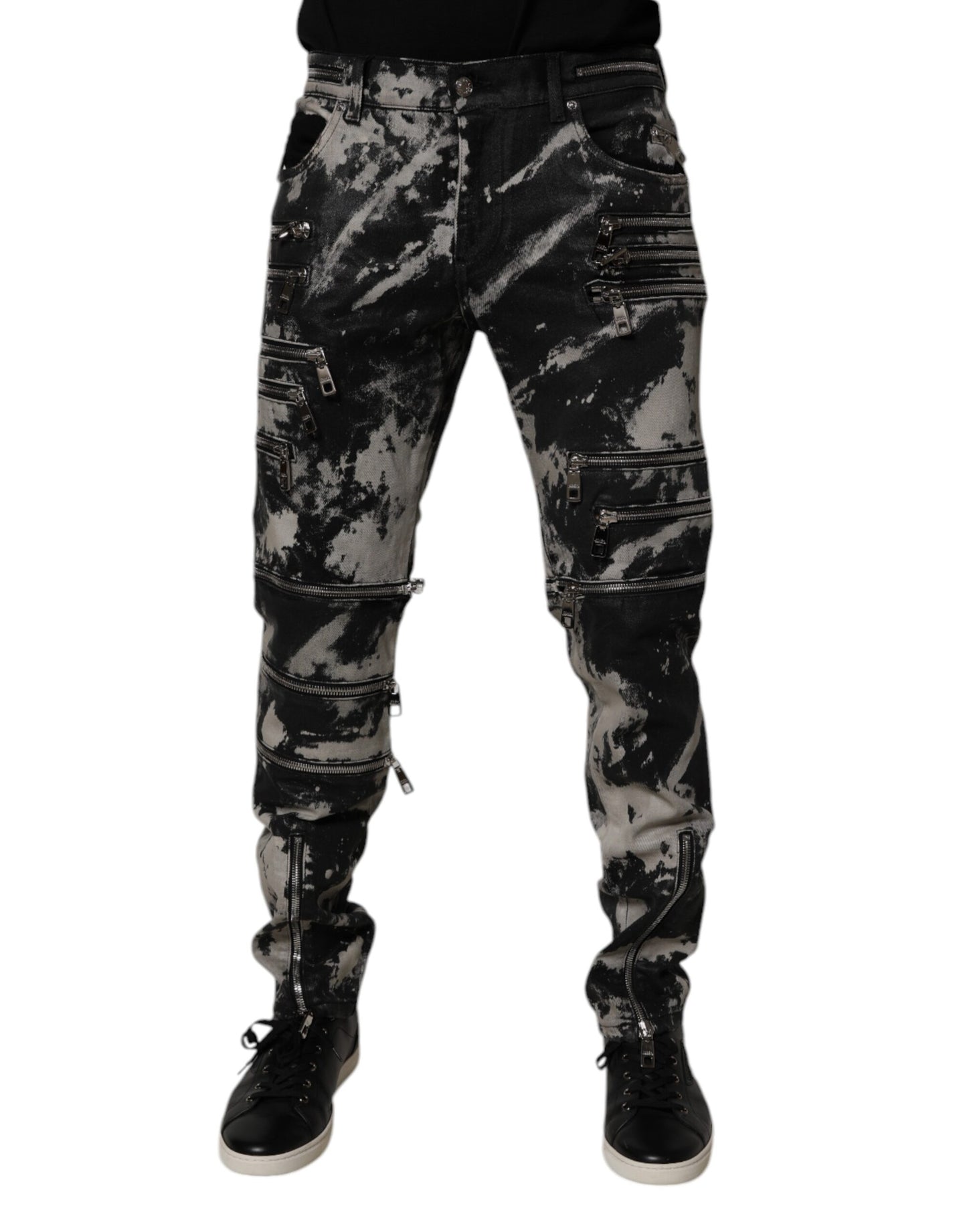 Dolce & Gabbana Black Tie Dye Cotton Skinny Zip Denim Jeans