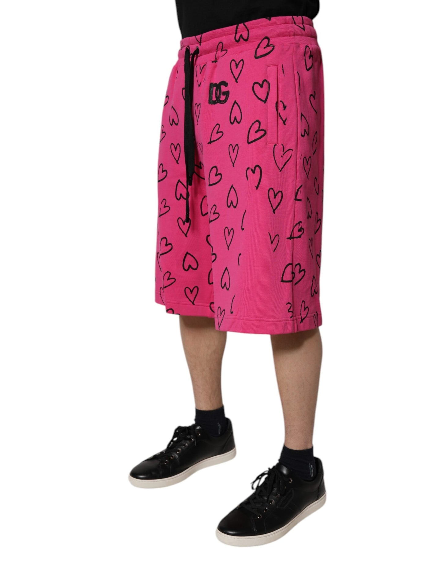 Dolce & Gabbana Pink Cotton Heart Print Bermuda Shorts