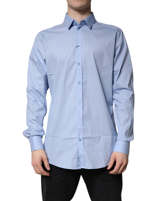 Dolce & Gabbana Light Blue Cotton GOLD Dress Formal Shirt