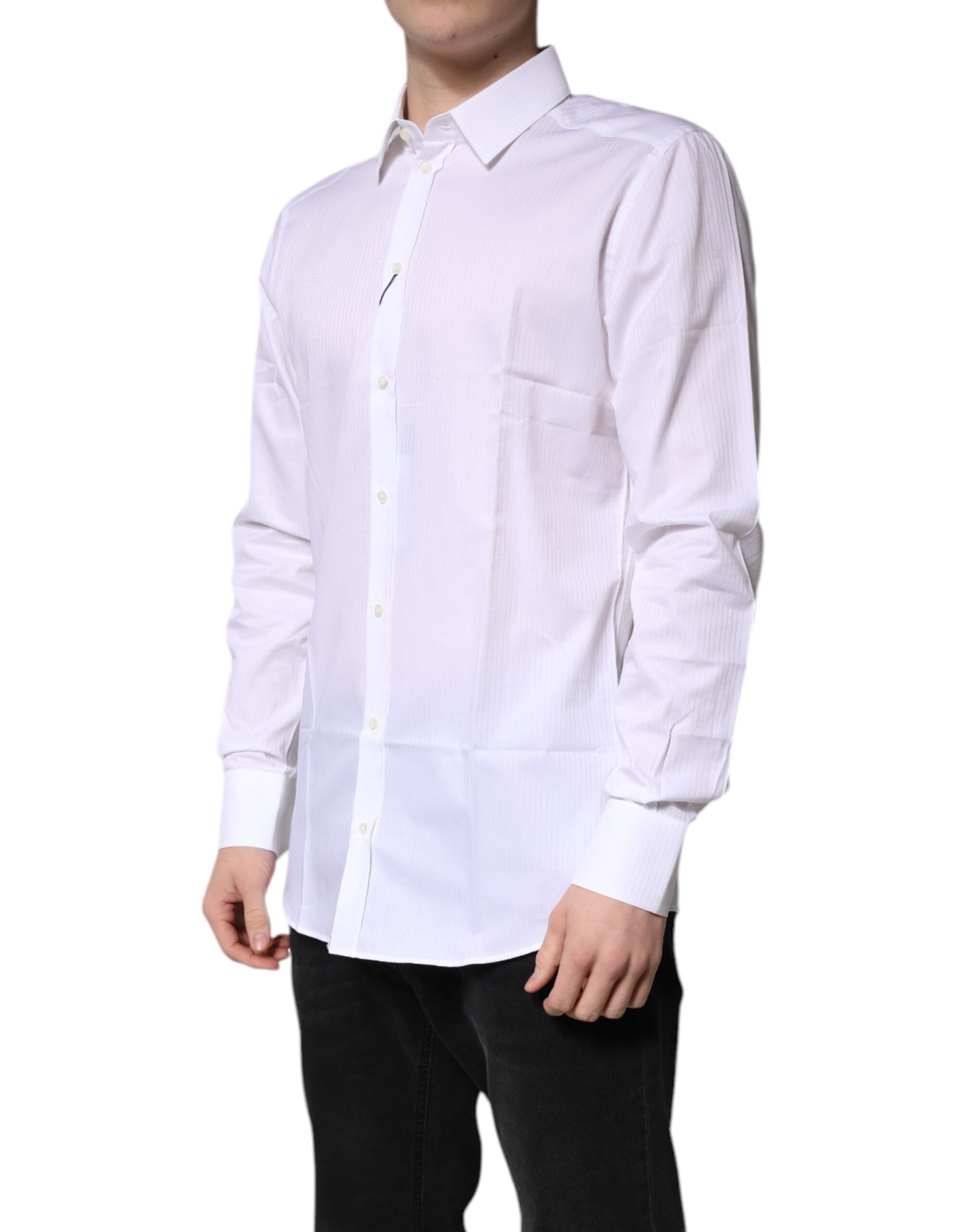 Dolce & Gabbana White Cotton Collared GOLD Dress Formal Shirt