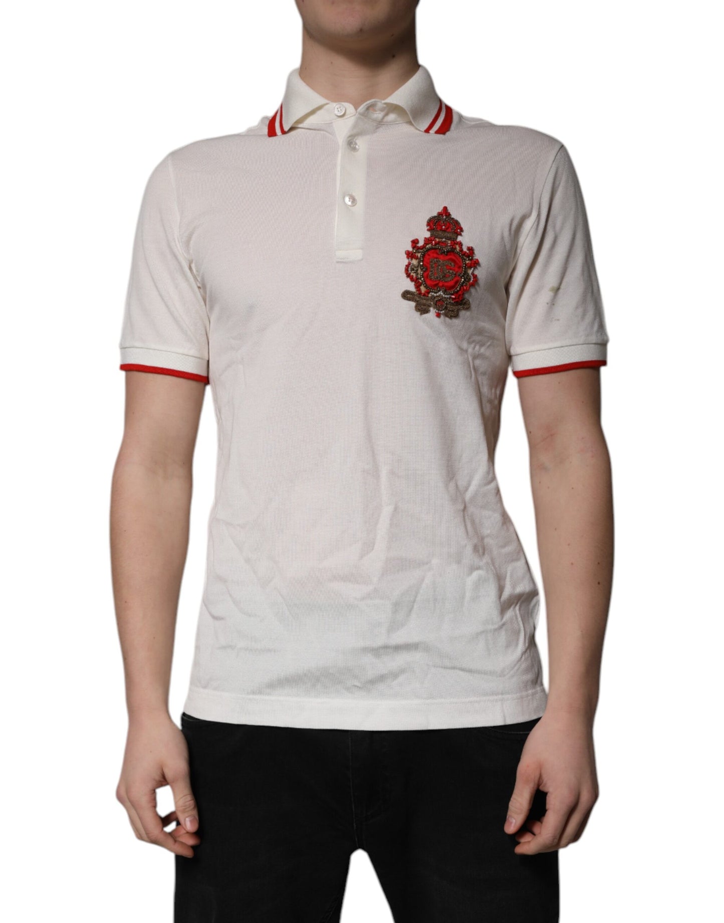 Dolce & Gabbana White Cotton Logo Collared Polo Men T-shirt