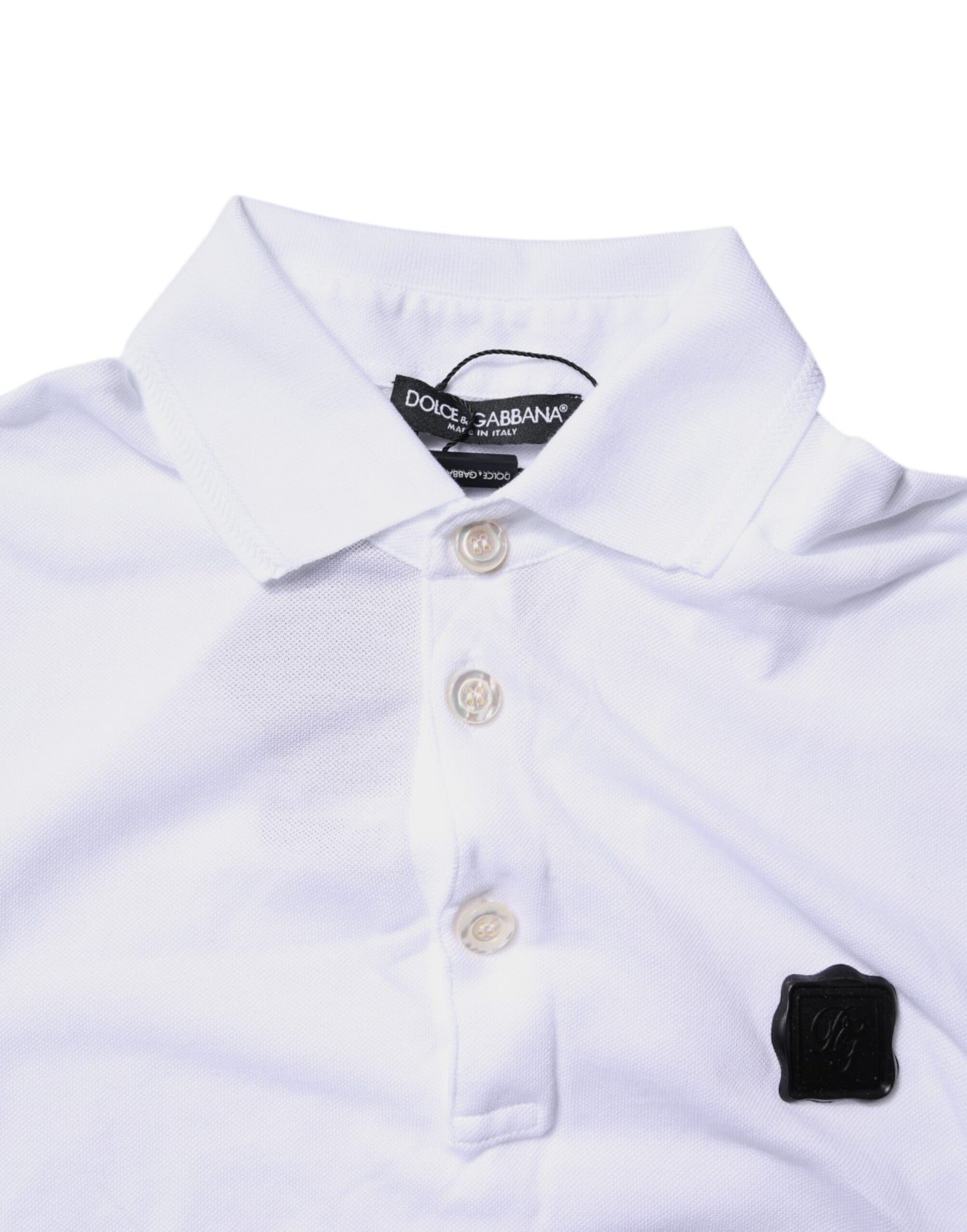 Dolce & Gabbana White Cotton Logo Collared Polo T-shirt