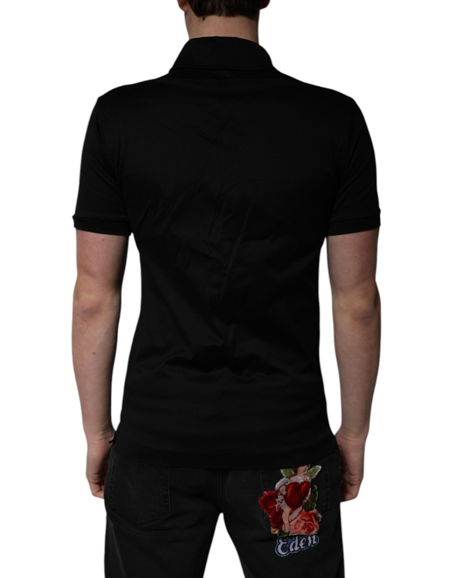 Dolce & Gabbana Black Cotton Collared Polo T-shirt