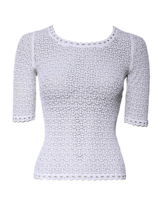 Dolce & Gabbana White Viscose Short Sleeve Crochet Top