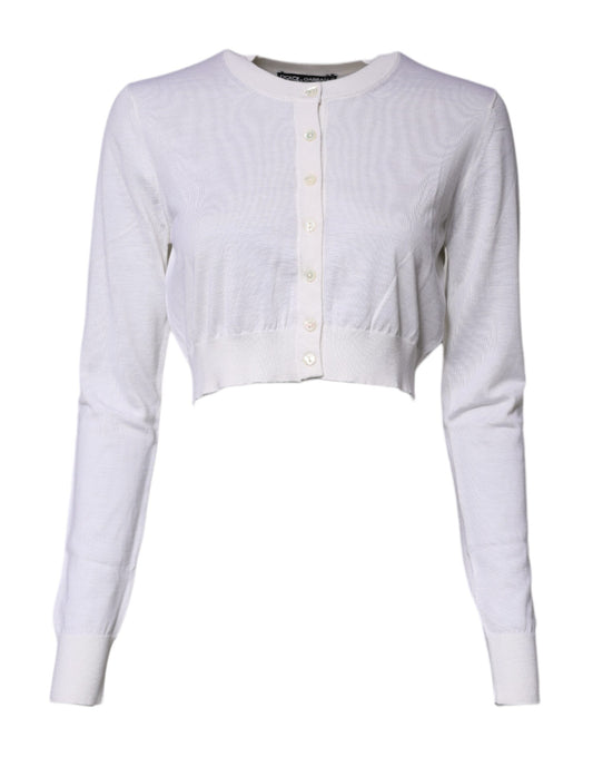 Dolce & Gabbana Cream Cashmere Knit Cropped Cardigan Sweater
