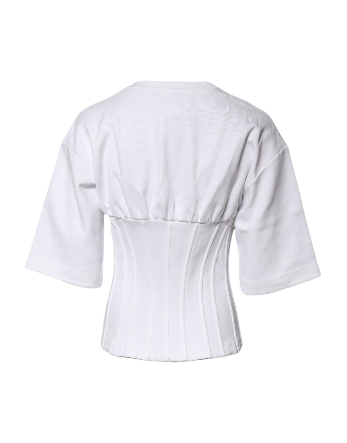 Dolce & Gabbana White Cotton Blend 3/4 Sleeves Blouse Top