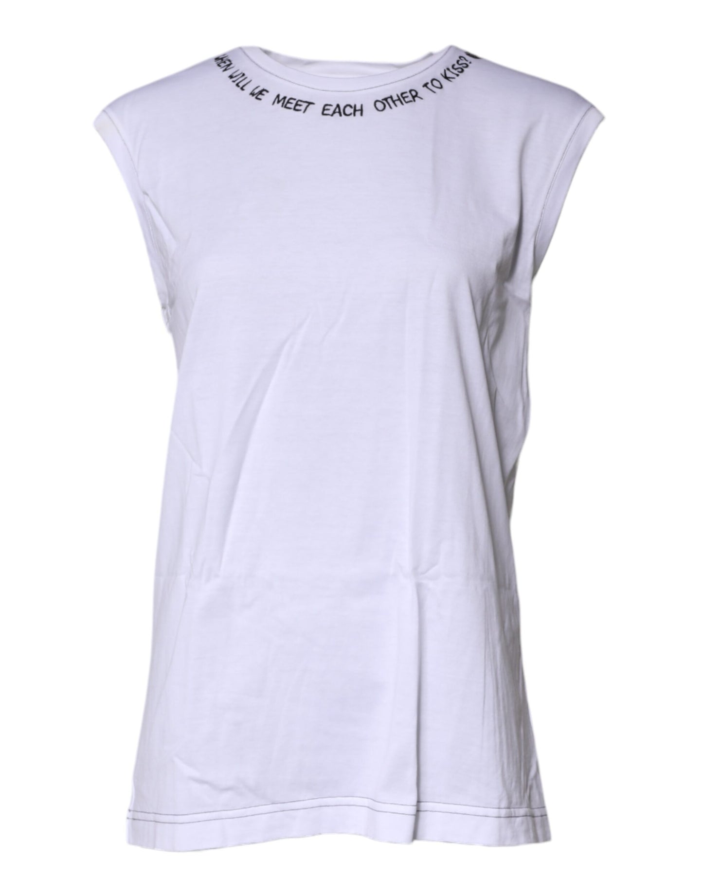 Dolce & Gabbana White Cotton Sleeveless Printed Tank T-shirt