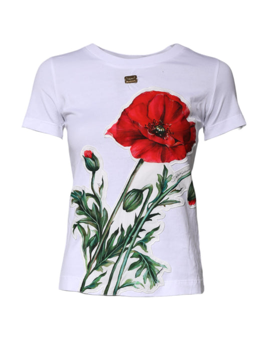 Dolce & Gabbana White Floral Print Cotton Crew Neck T-shirt