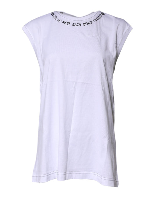 Dolce & Gabbana White Cotton Sleeveless Printed Tank T-shirt