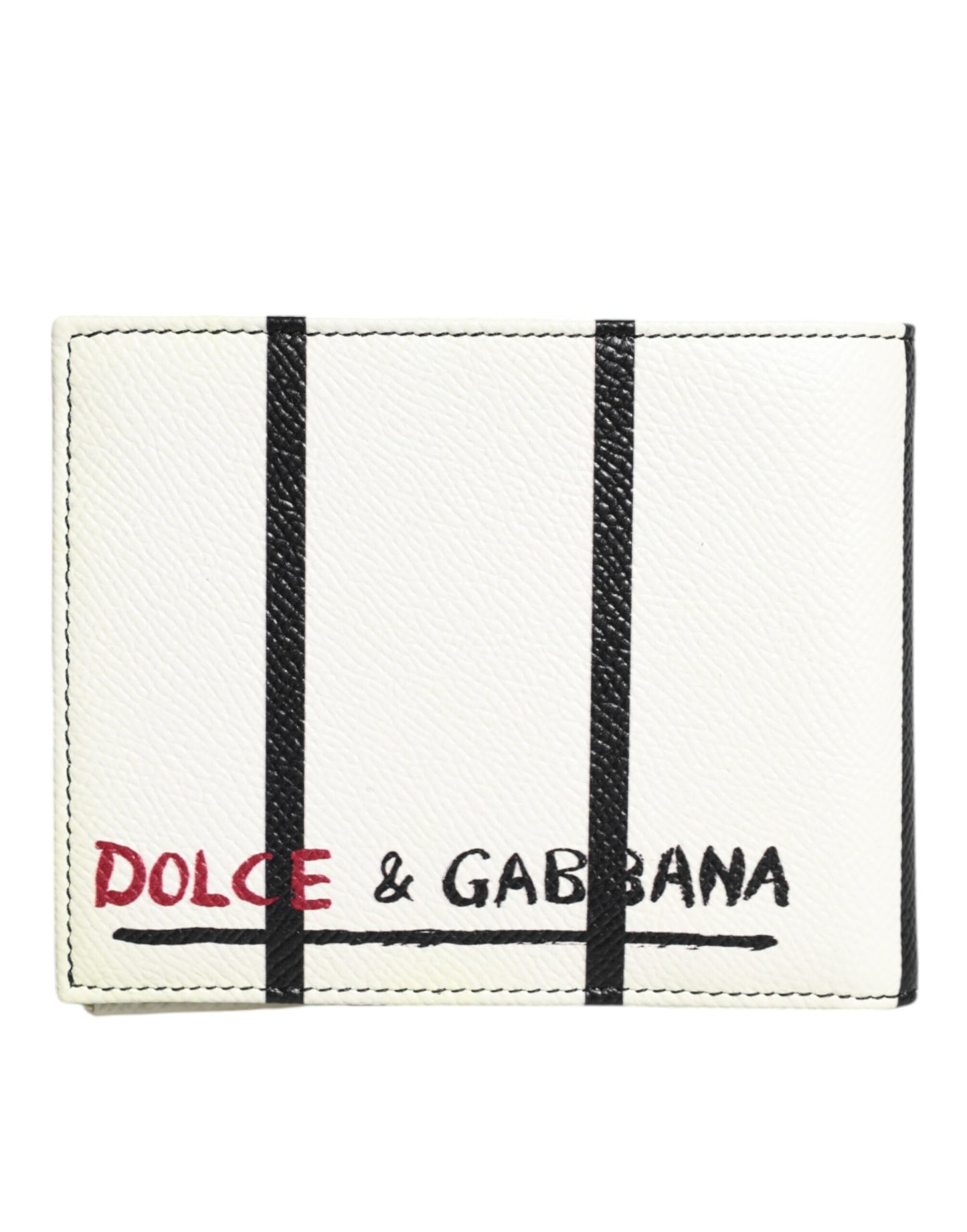 Dolce & Gabbana White Leather DG Crown Royals Bifold Card Holder Wallet