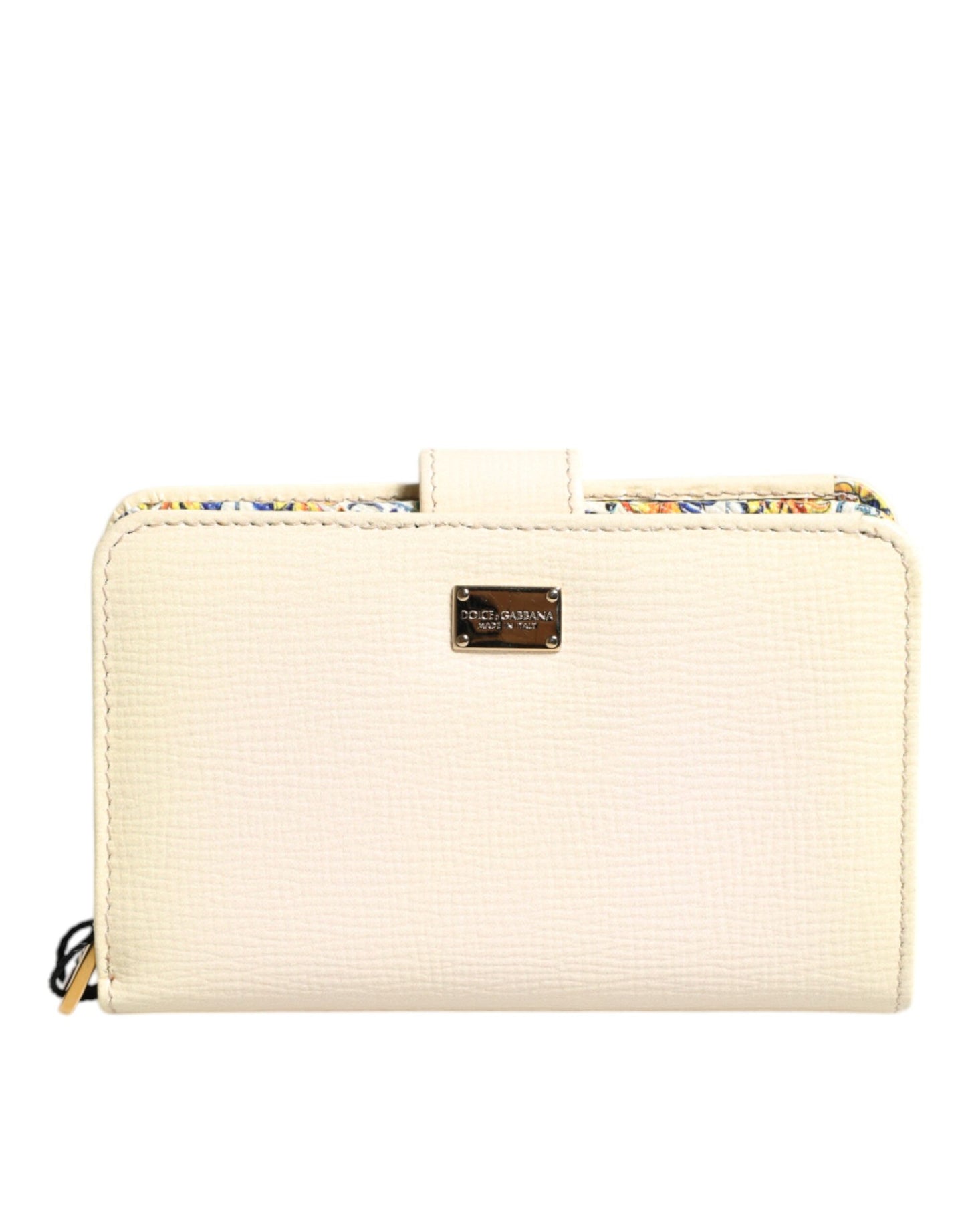 Dolce & Gabbana Ivory Calf Leather Compact Logo Plaque Card Holder Wallet
