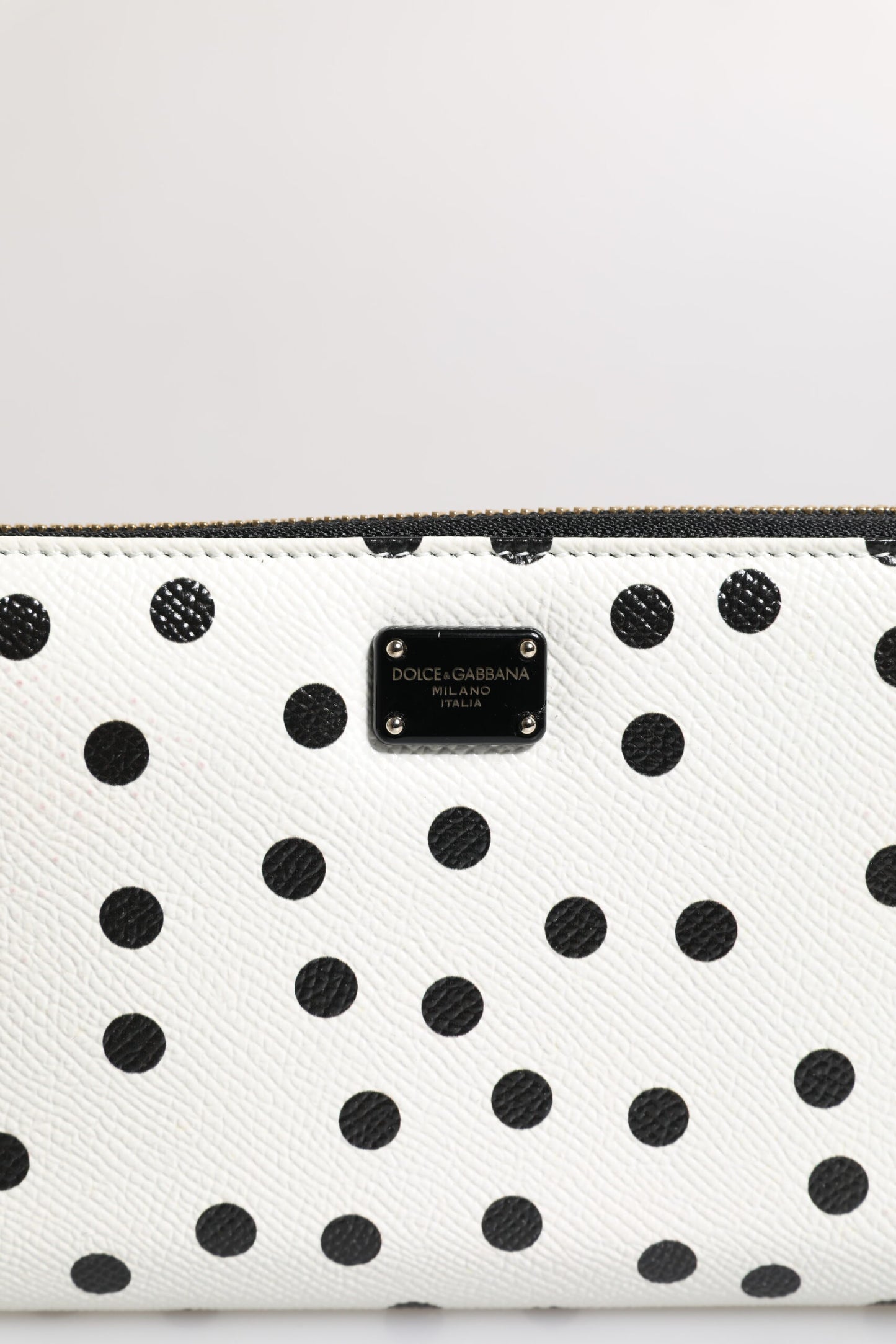 Dolce & Gabbana White Black Striped Leather Zip Around Continental Wallet