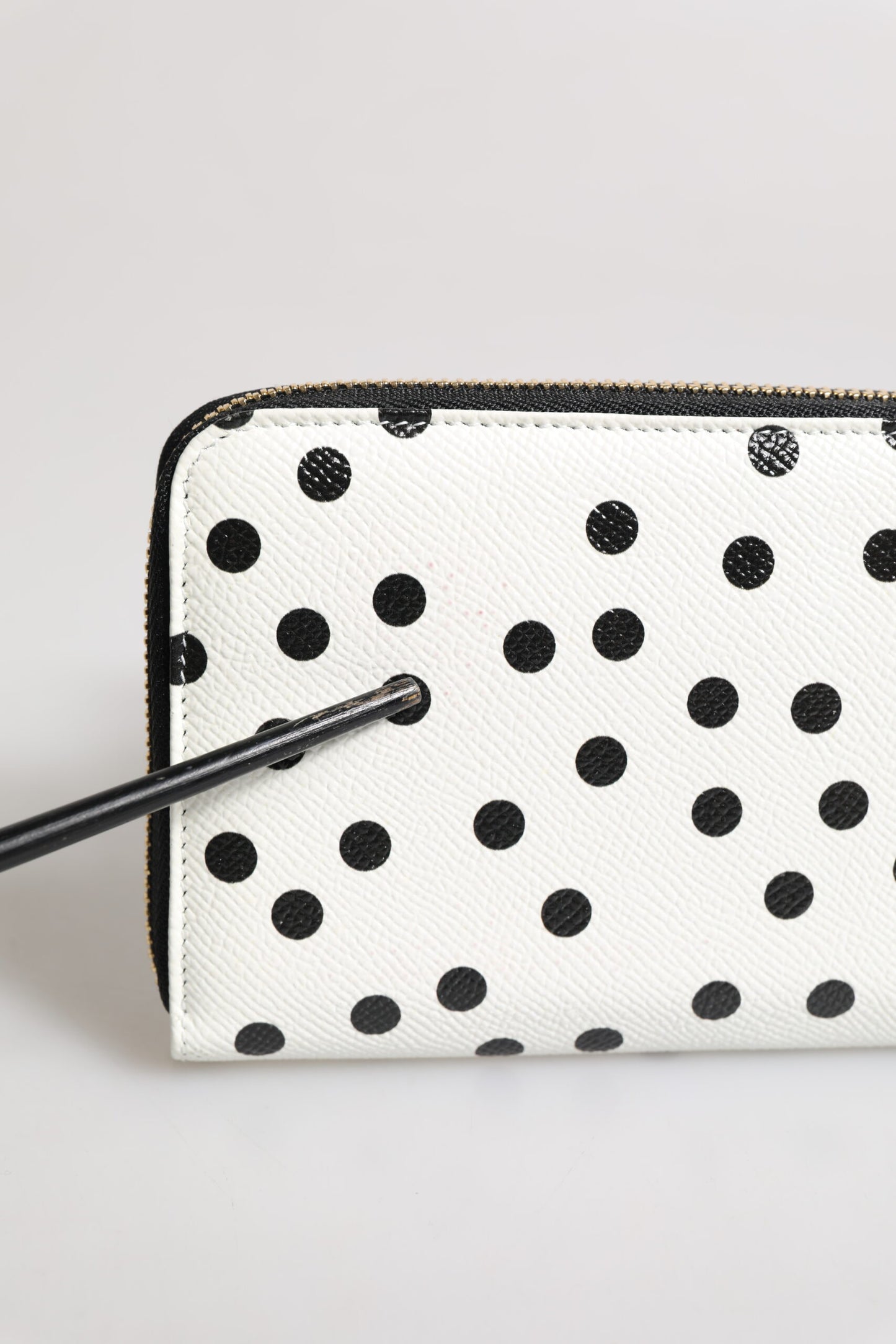 Dolce & Gabbana White Black Striped Leather Zip Around Continental Wallet