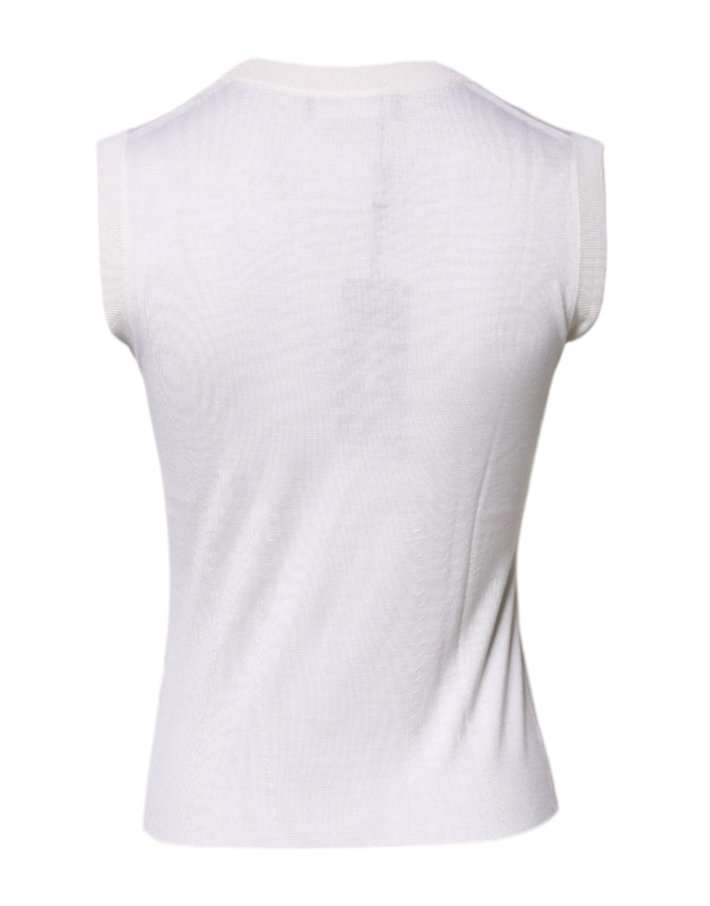 Dolce & Gabbana White Sleeveless Cashmere Round Neck Tank Top