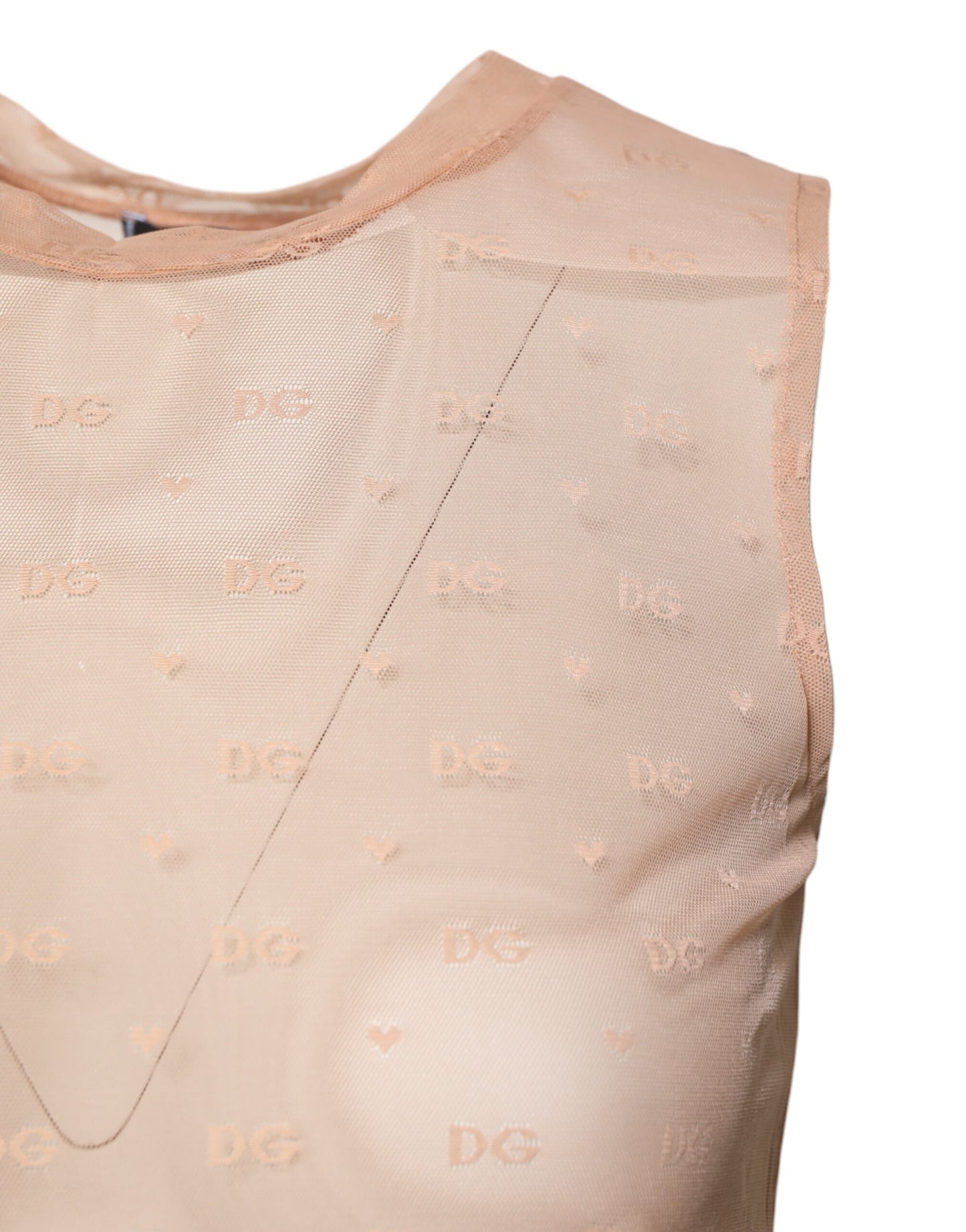 Dolce & Gabbana Beige Nylon Logo Monogram Sleeveless Tank Top