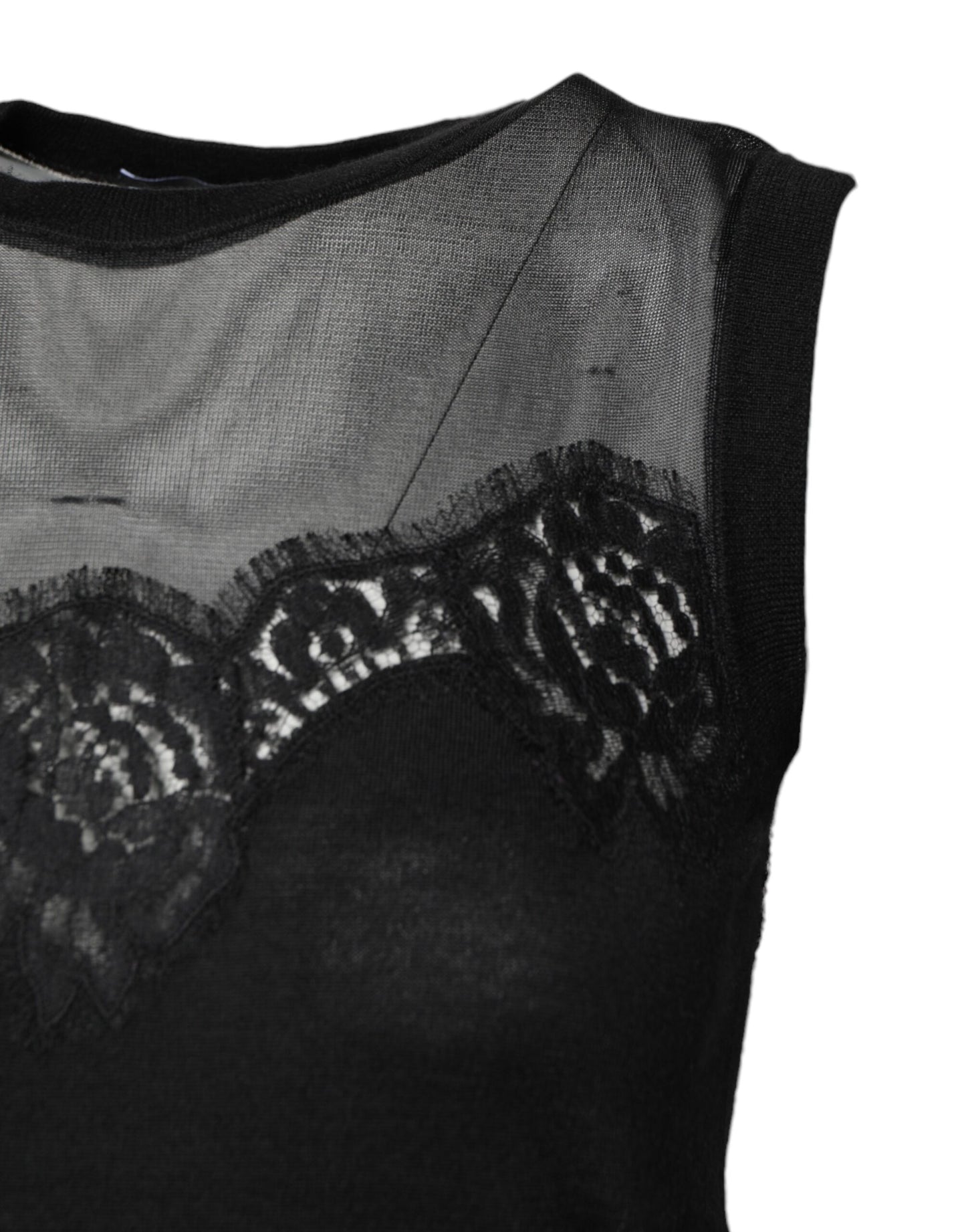 Dolce & Gabbana Black Lace Sheer Crew Neck Sleeveless Top