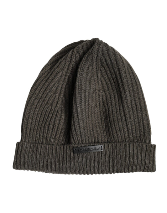 Dolce & Gabbana Green Wool DG Plaque Knitted Winter Beanie Hat