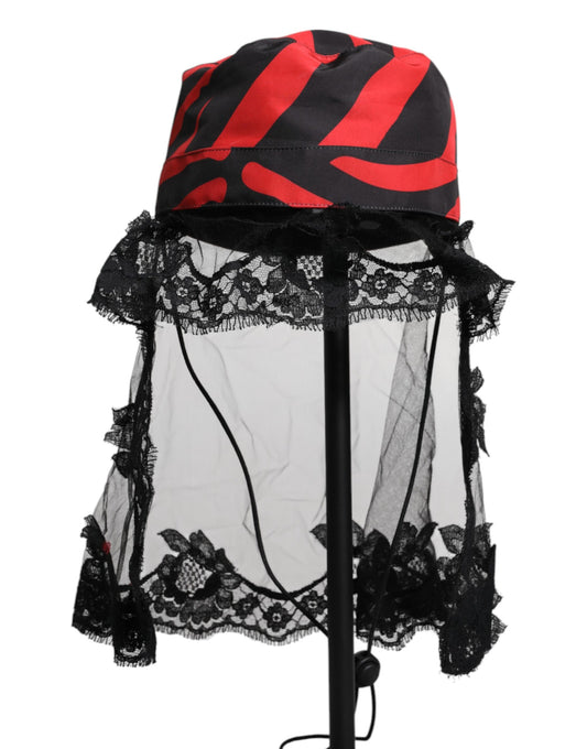 Dolce & Gabbana Black Red Stripes Lace Tulle Bucket Hat