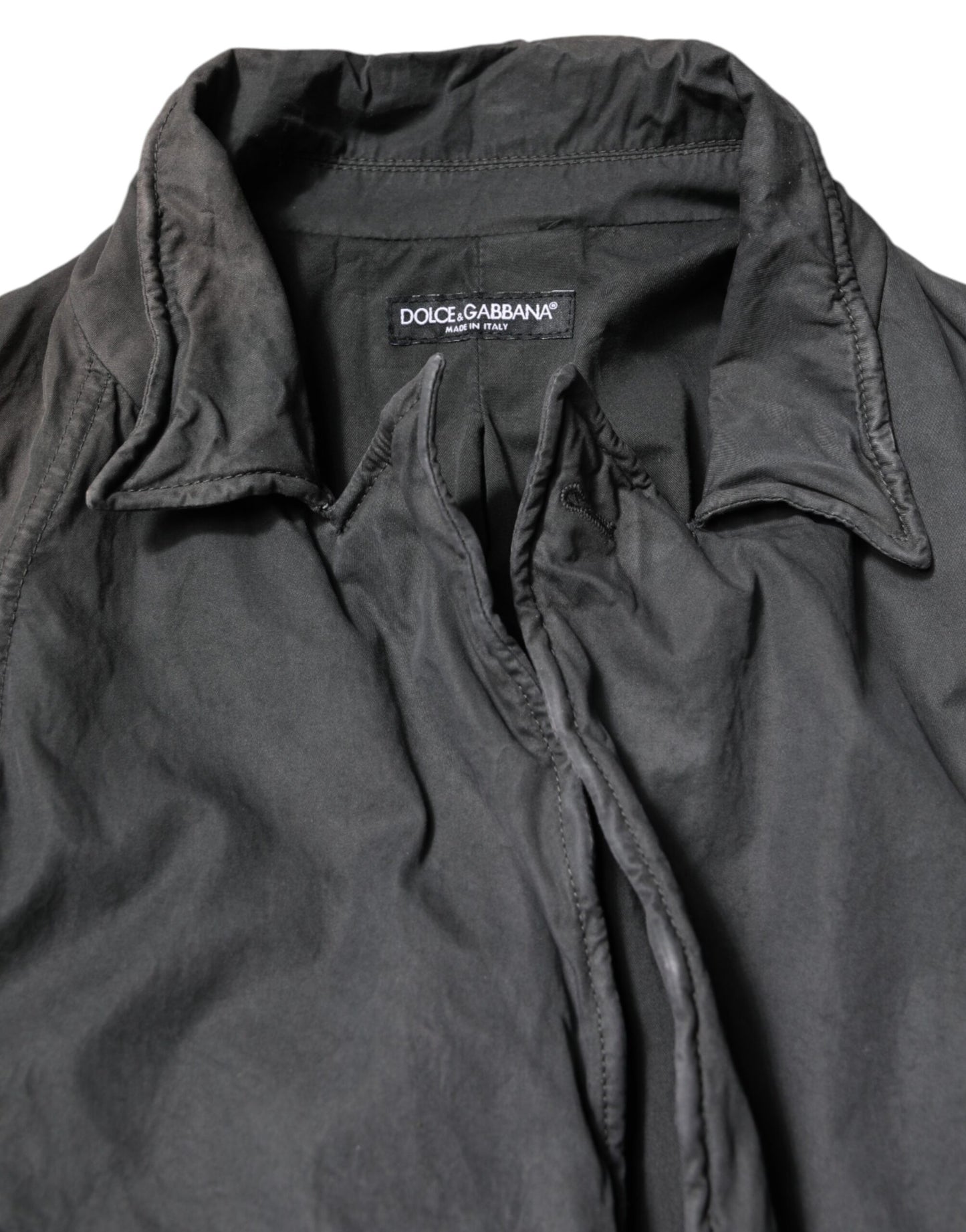 Dolce & Gabbana Black Solid Cotton Collared Coat Jacket