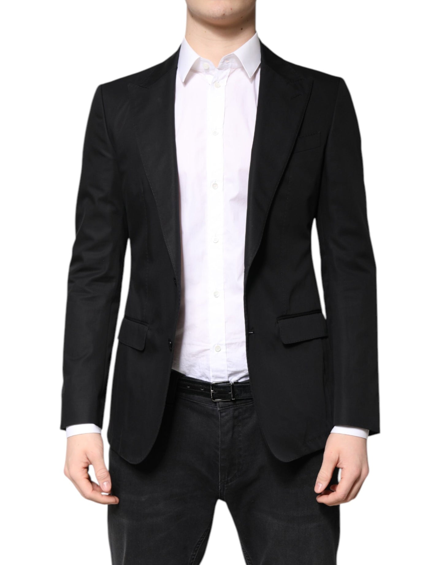 Dolce & Gabbana Black Cotton Single Breasted Men Coat Blazer