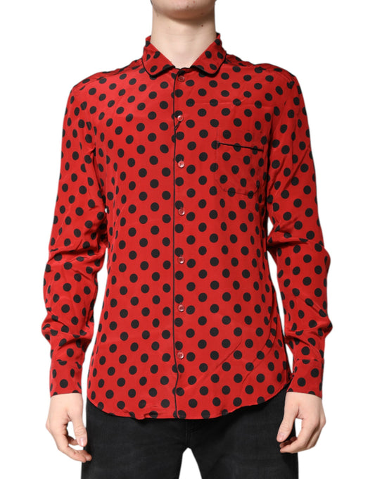 Dolce & Gabbana Red Polka Dot Silk Long Sleeve Shirt