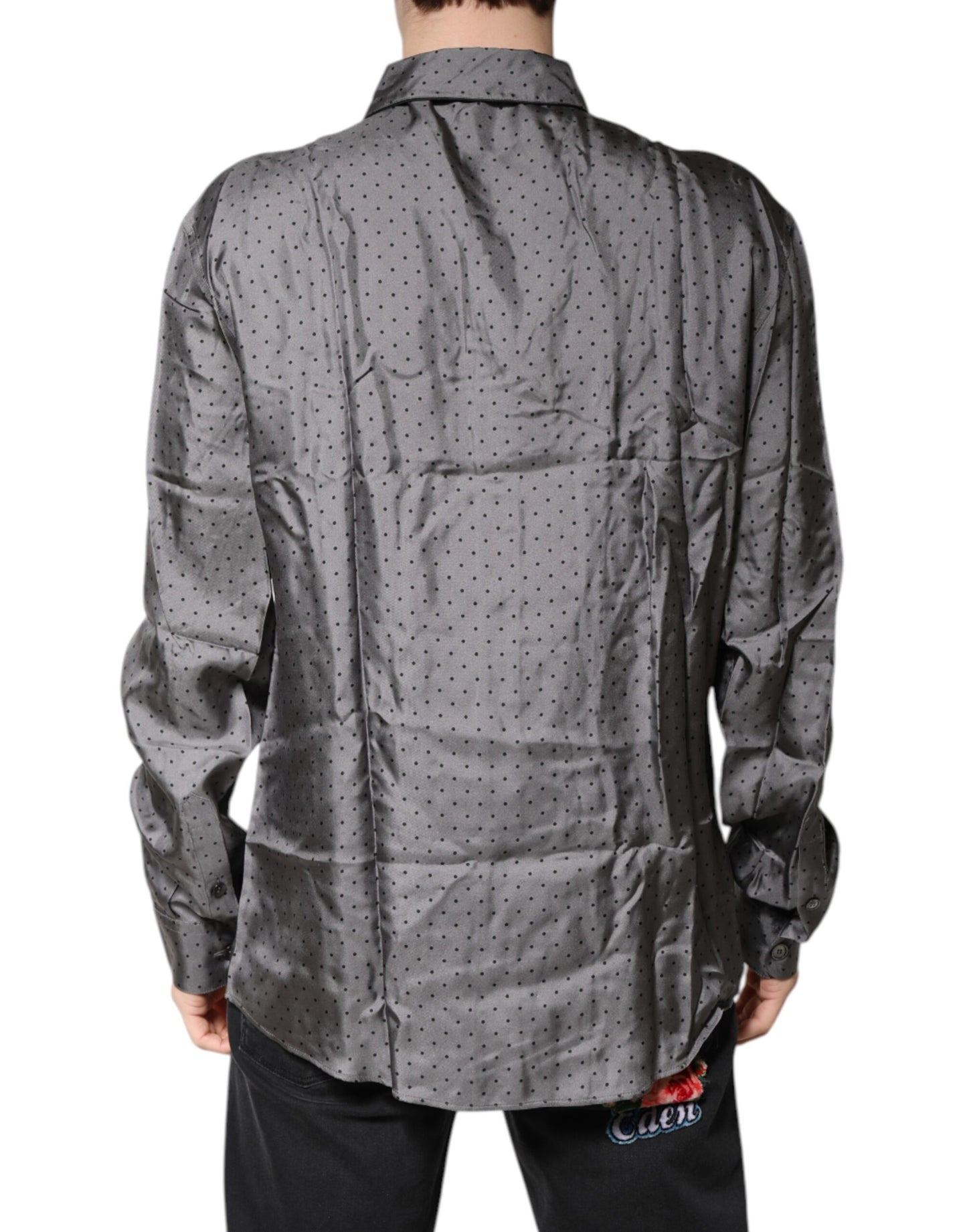 Dolce & Gabbana Gray Polka Dot Silk Long Sleeve Shirt