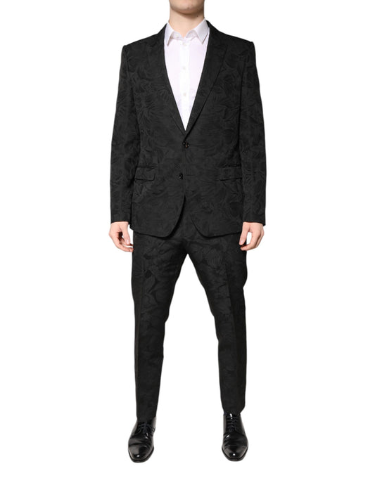 Dolce & Gabbana Black Polyester Floral Jacquard 2 Piece Suit