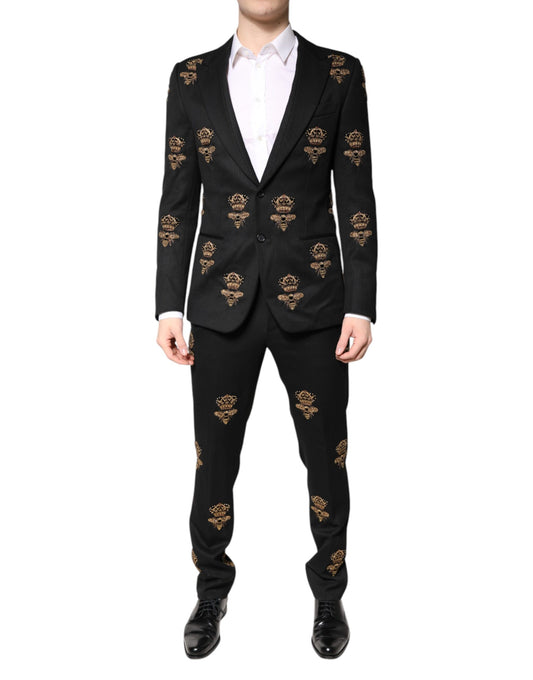 Dolce & Gabbana Black Bee Crown Embroidery 2 Piece Suit