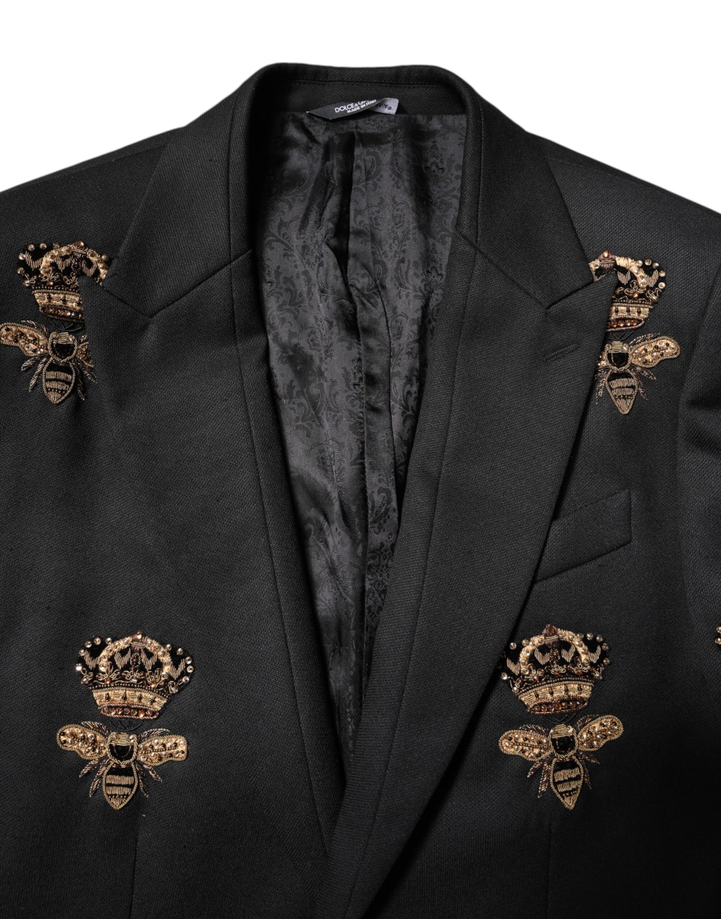 Dolce & Gabbana Black Bee Crown Embroidery 2 Piece Suit