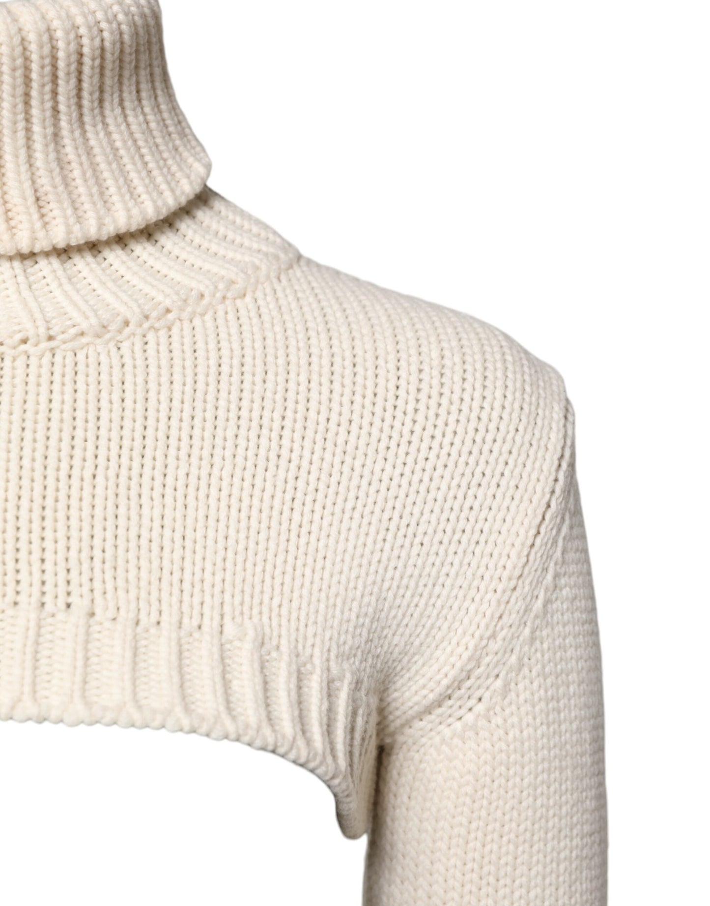 Dolce & Gabbana Ivory Cashmere Turtleneck Cropped Top Sweater