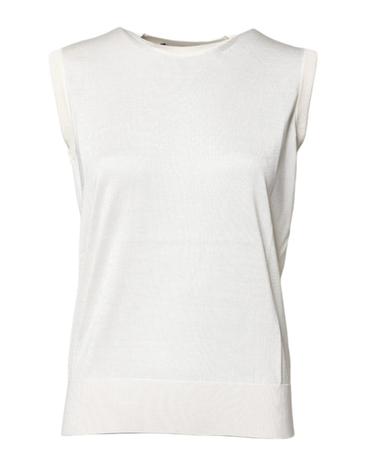 Dolce & Gabbana White Silk Round Neck Sleeveless Tank Top