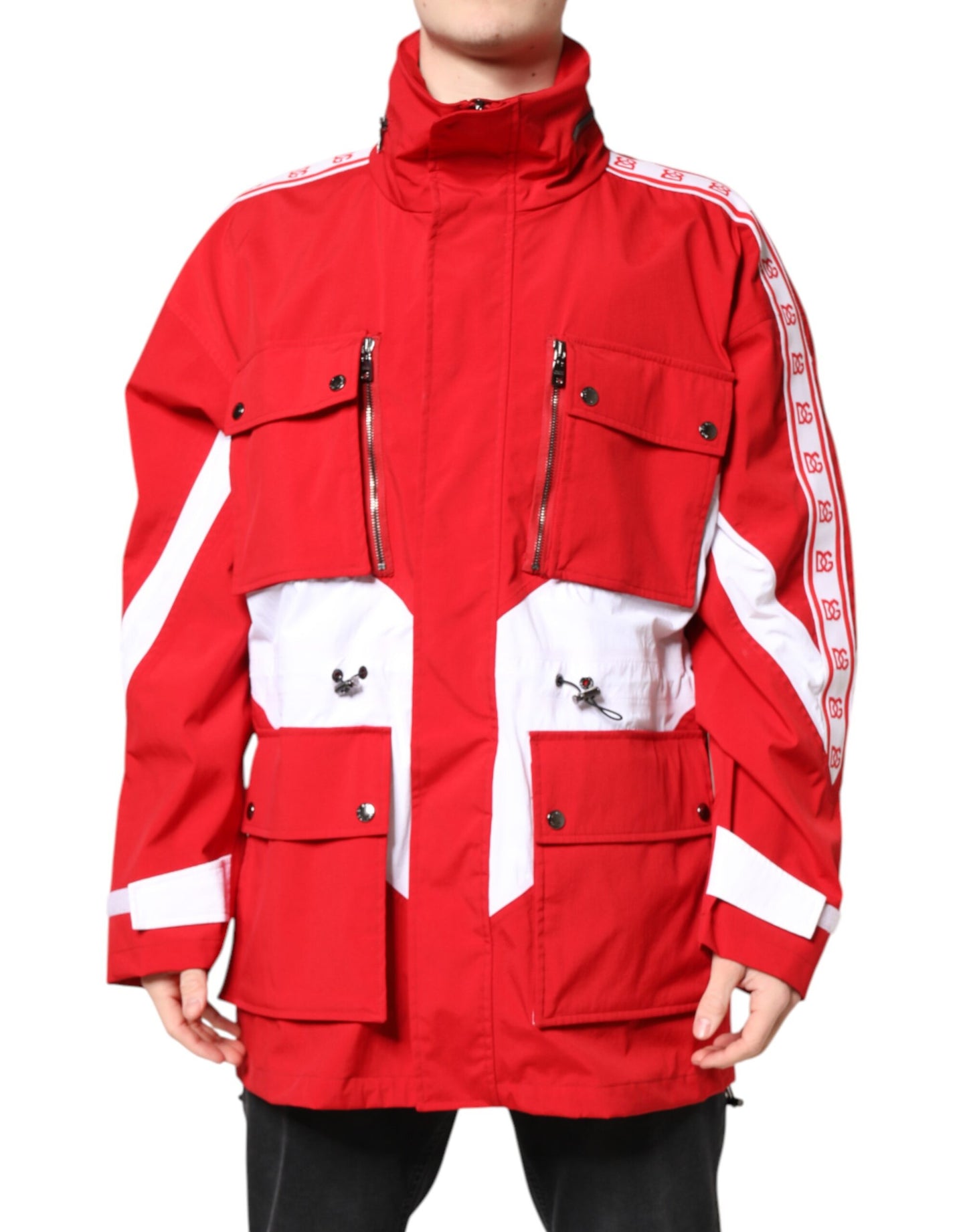 Dolce & Gabbana Red White Nylon Full Zip Windbreaker Jacket