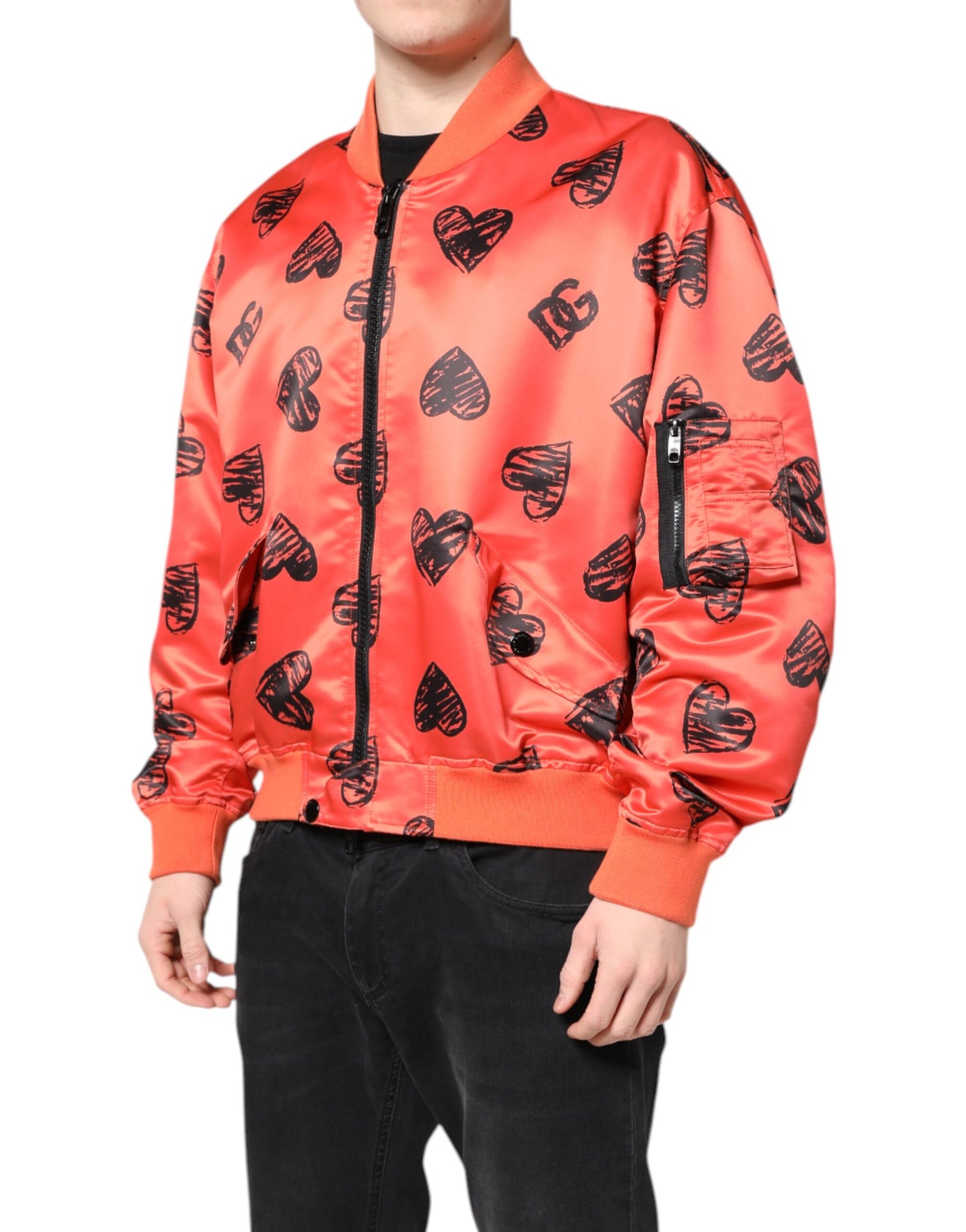 Dolce & Gabbana Orange DG Heart Full Zip Men Bomber Jacket