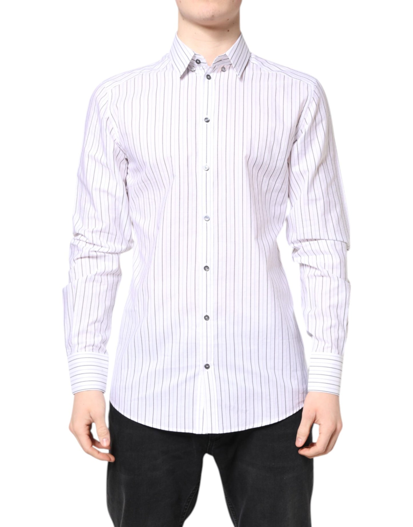 Dolce & Gabbana White Stripes Cotton GOLD Formal Dress Shirt