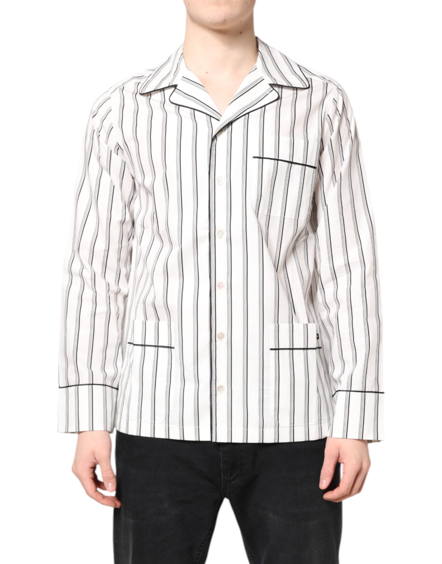 Dolce & Gabbana White Stripes Lounge Pajama Sleepwear Shirt