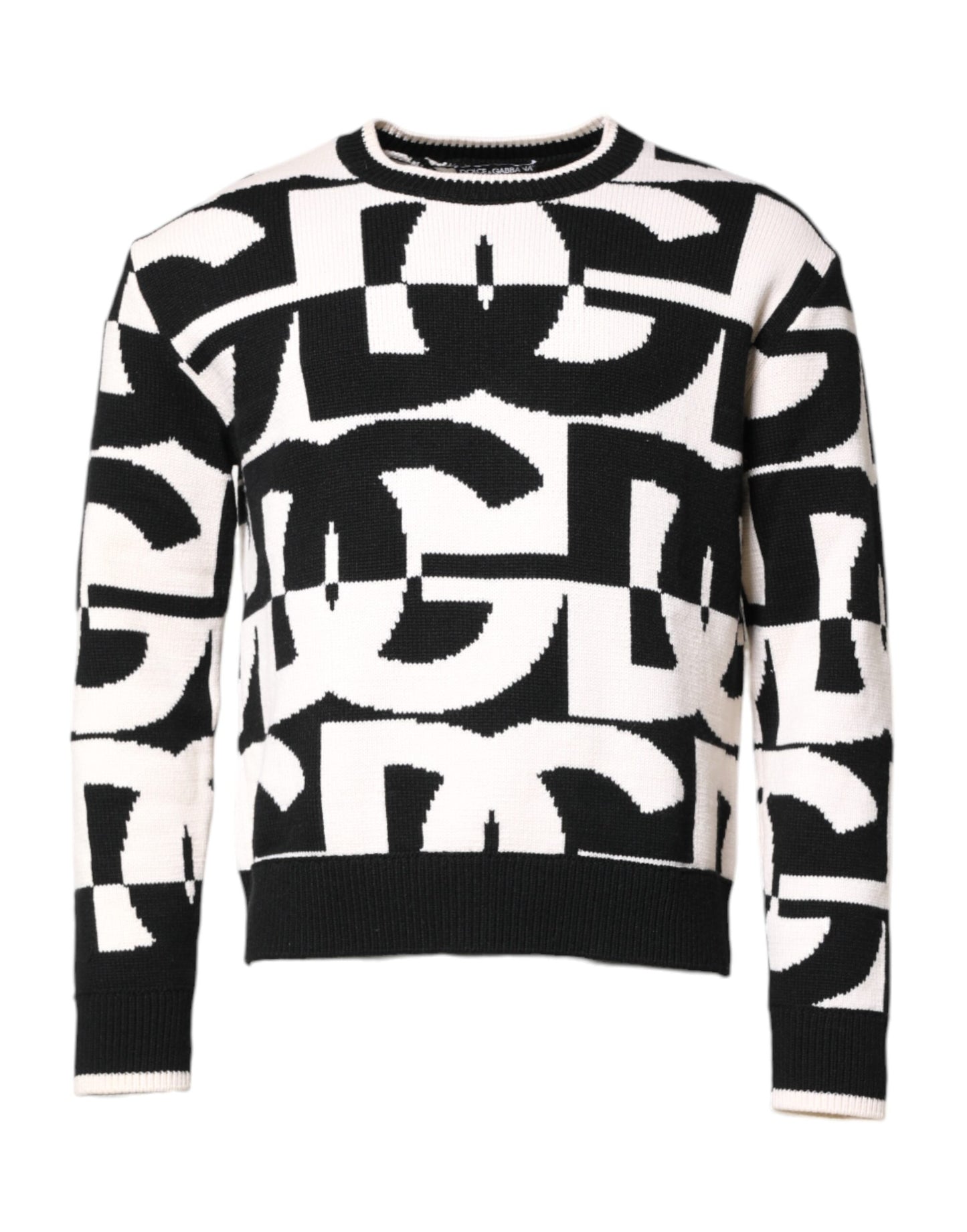 Dolce & Gabbana Black White Knit Logo Print Pullover Sweater