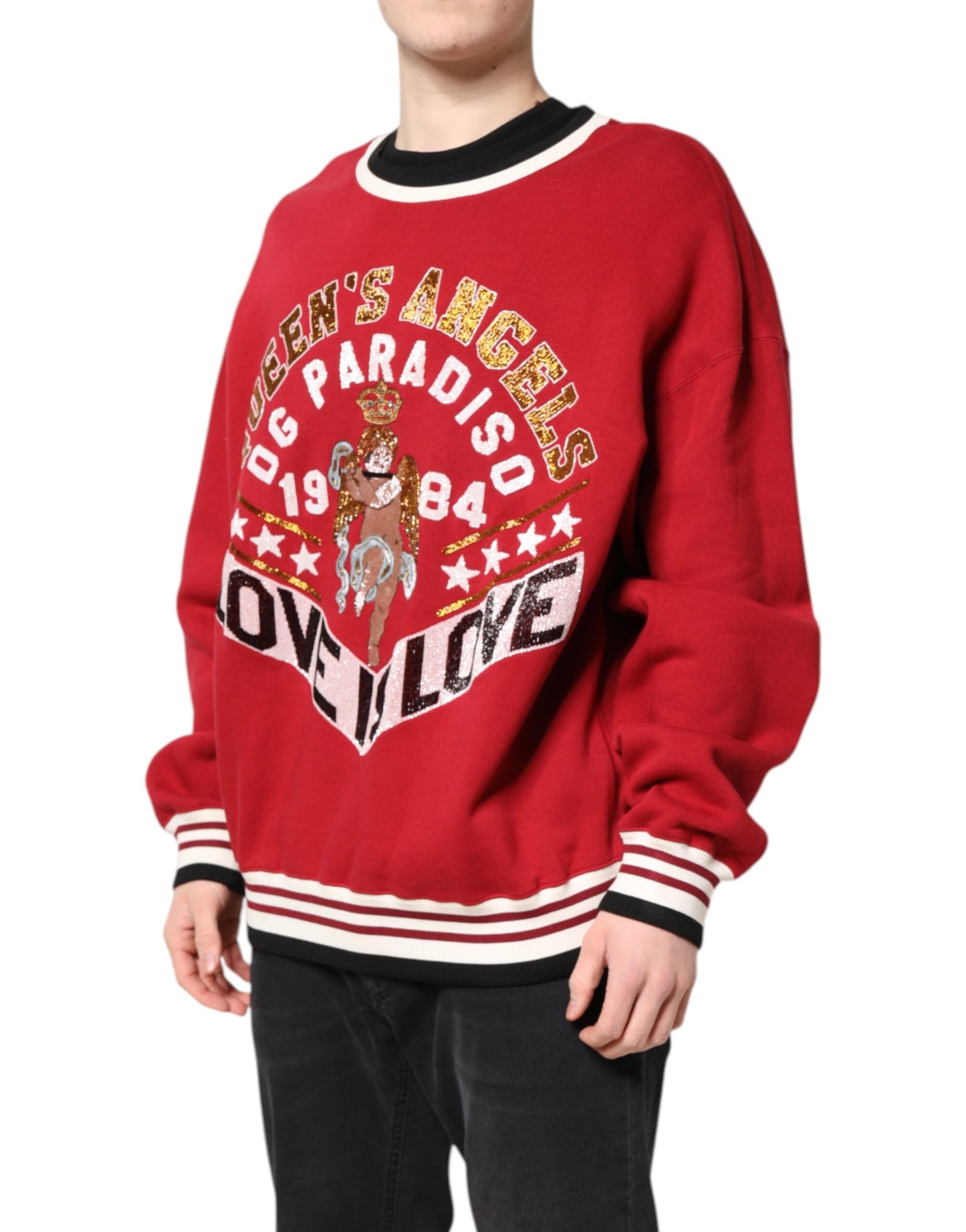 Dolce & Gabbana Red Sequin Knit Pullover Sweatshirt Sweater