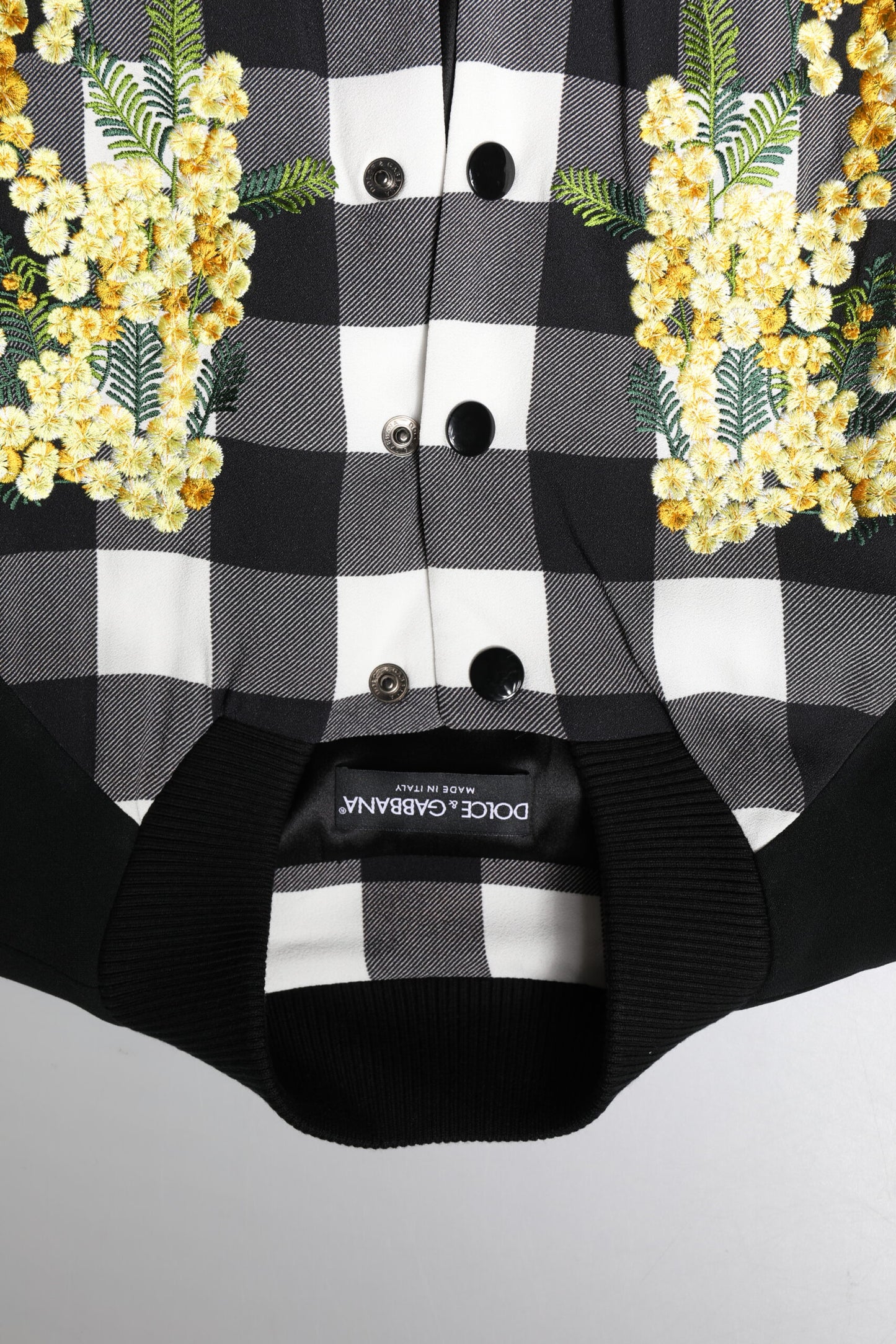 Dolce & Gabbana Black White Check Floral Button Down Jacket