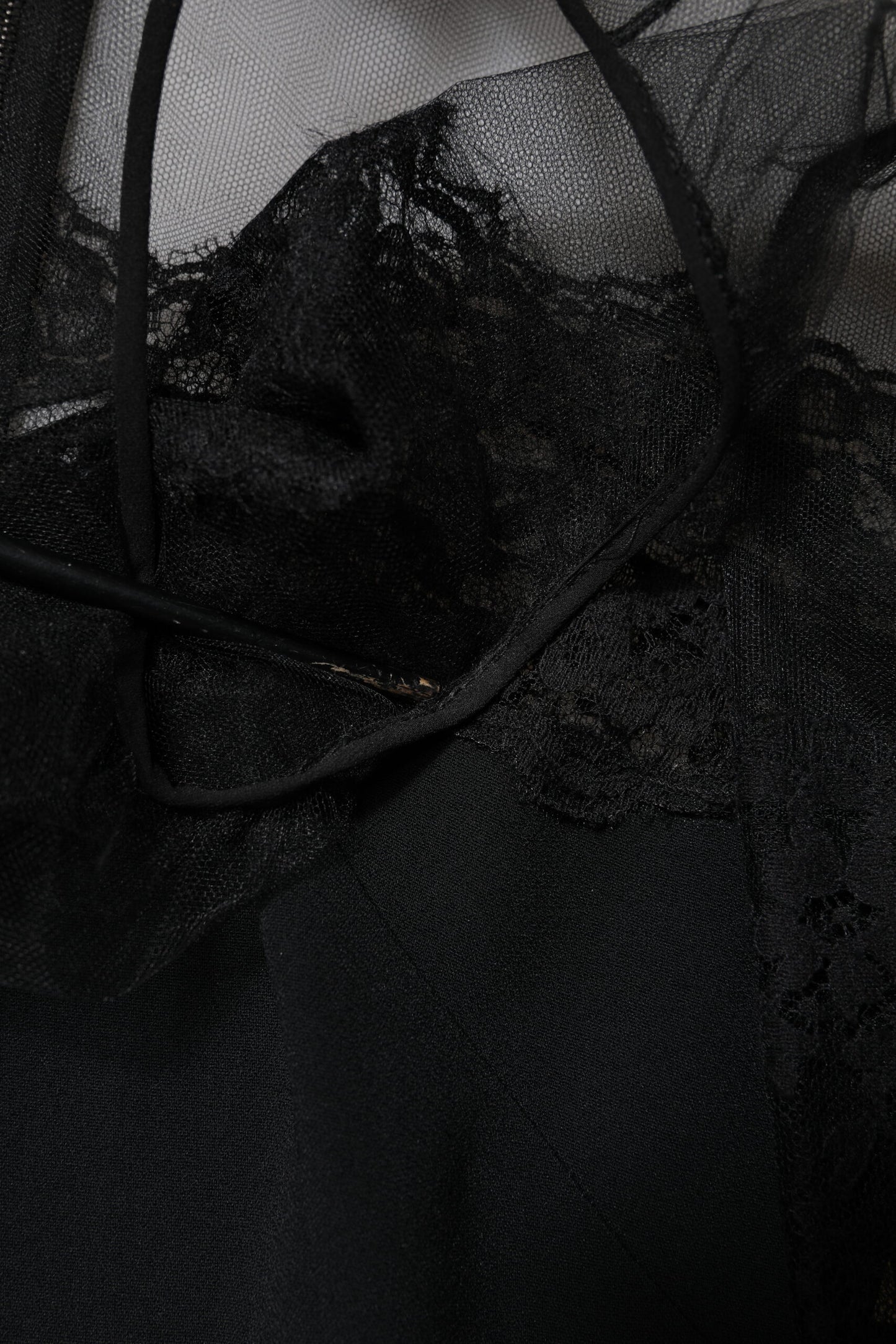 Dolce & Gabbana Black Lace Trim Nylon Tulle Sheath Midi Dress