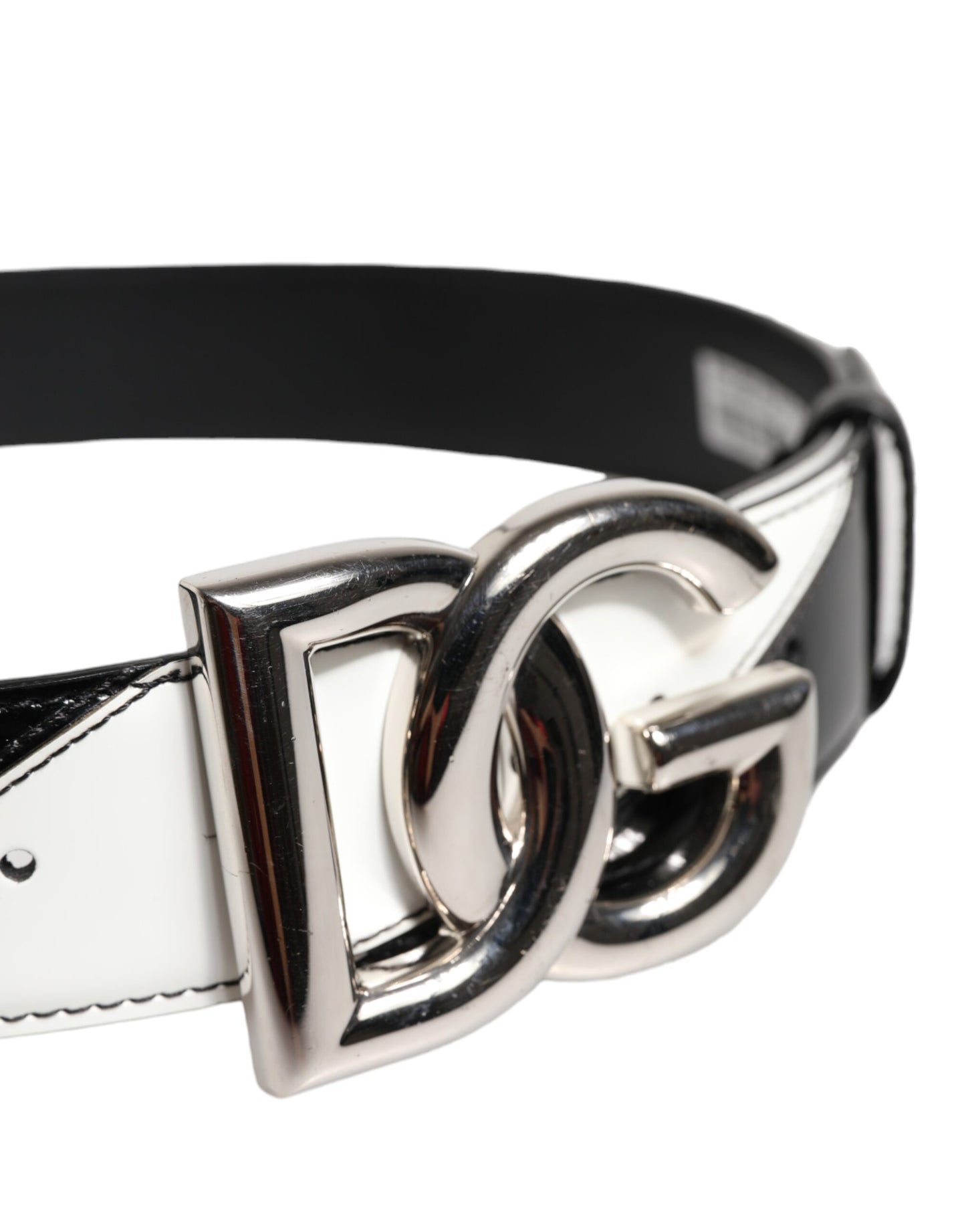 Dolce & Gabbana Black White Leather DG Metal Buckle Belt