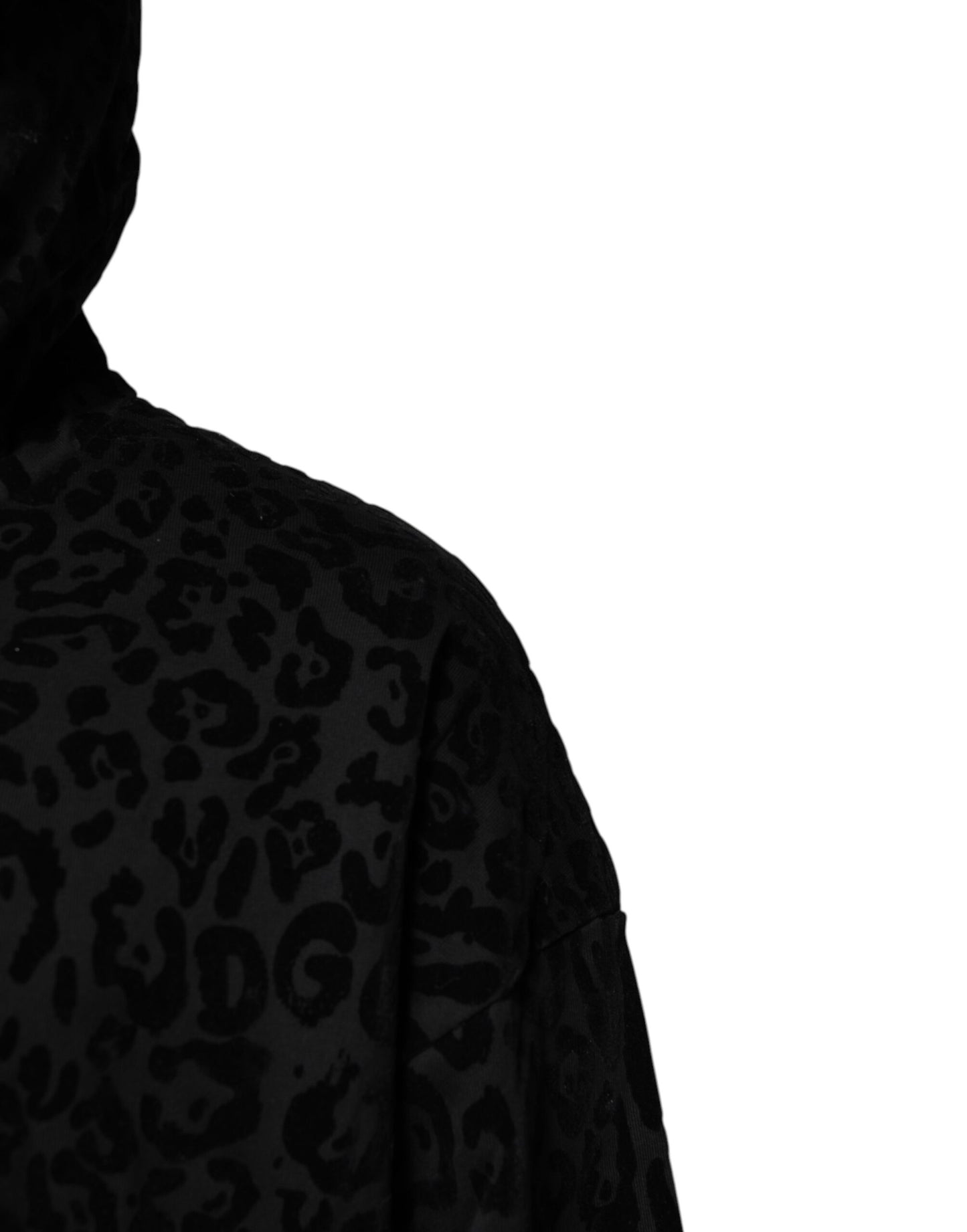 Dolce & Gabbana Black Leopard Full Zip Hooded Sweatshirt Sweater