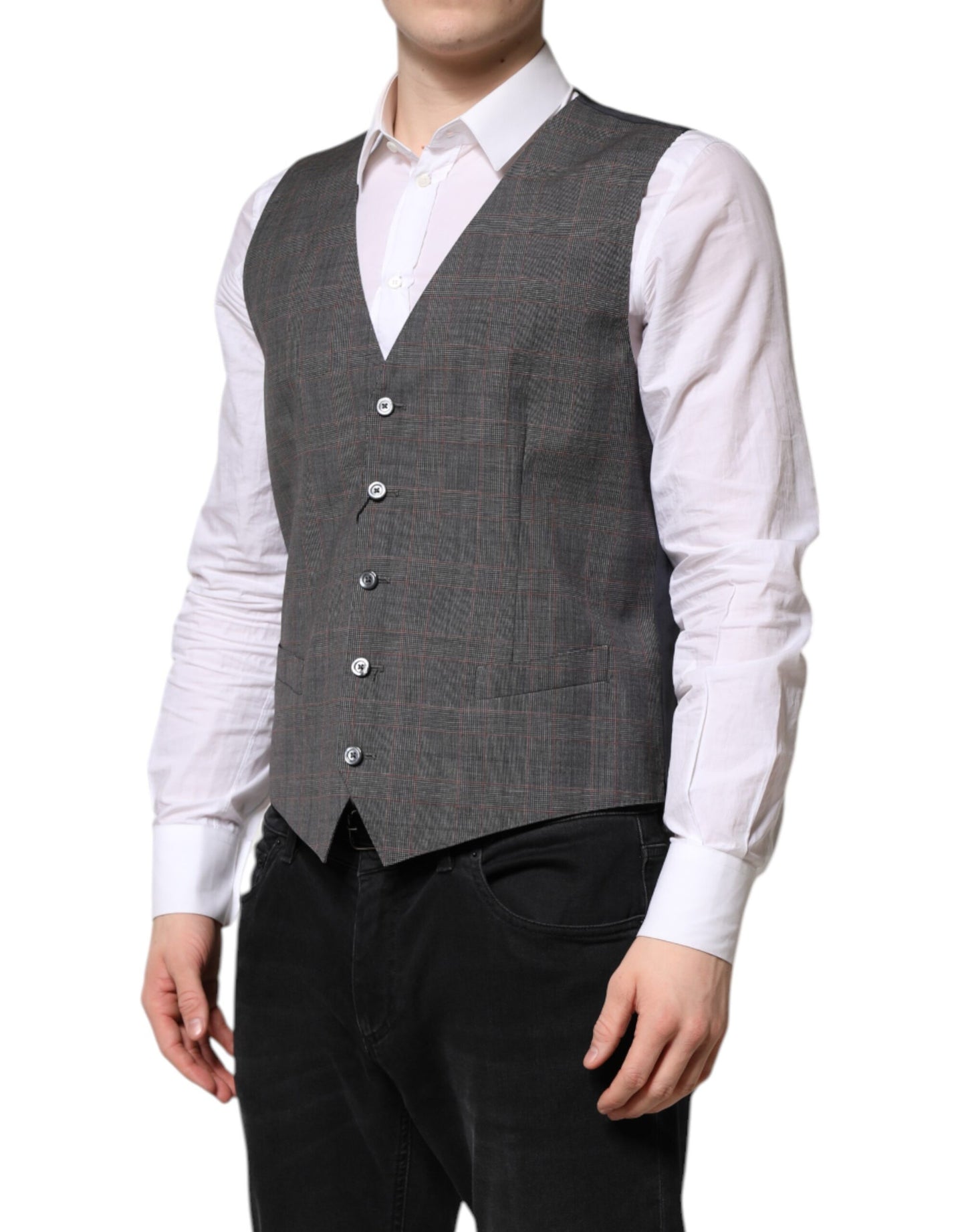Dolce & Gabbana Gray Plaid Wool Formal Dress Waistcoat Vest