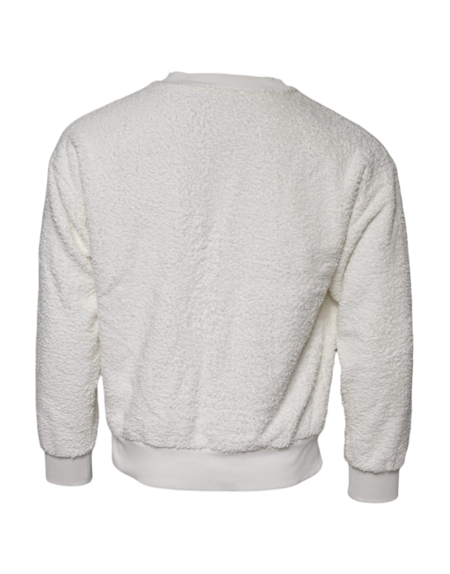 Dolce & Gabbana White Cotton Fleece Crew Neck Sweater