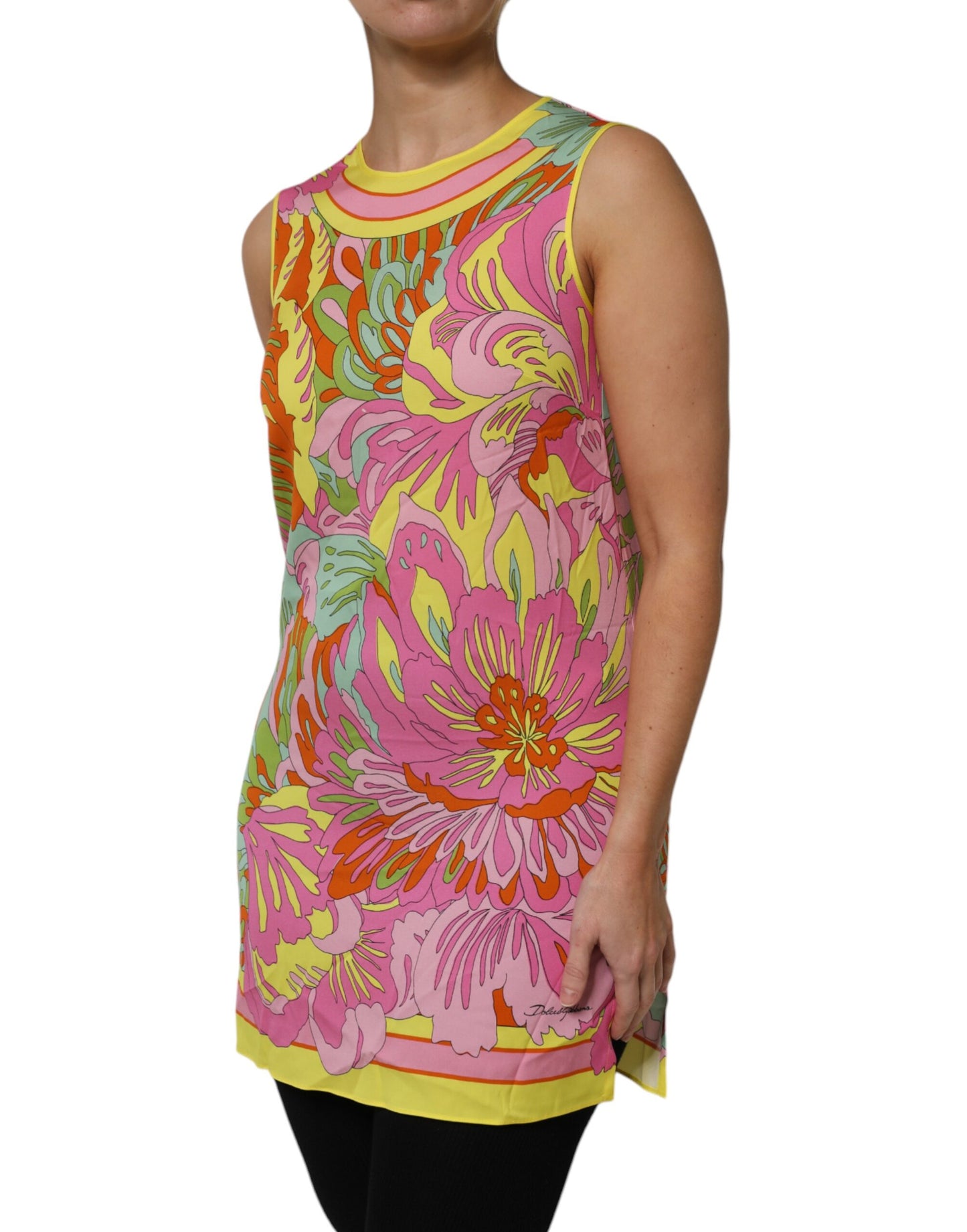 Dolce & Gabbana Multicolor Floral Round Neck Sleeveless Top