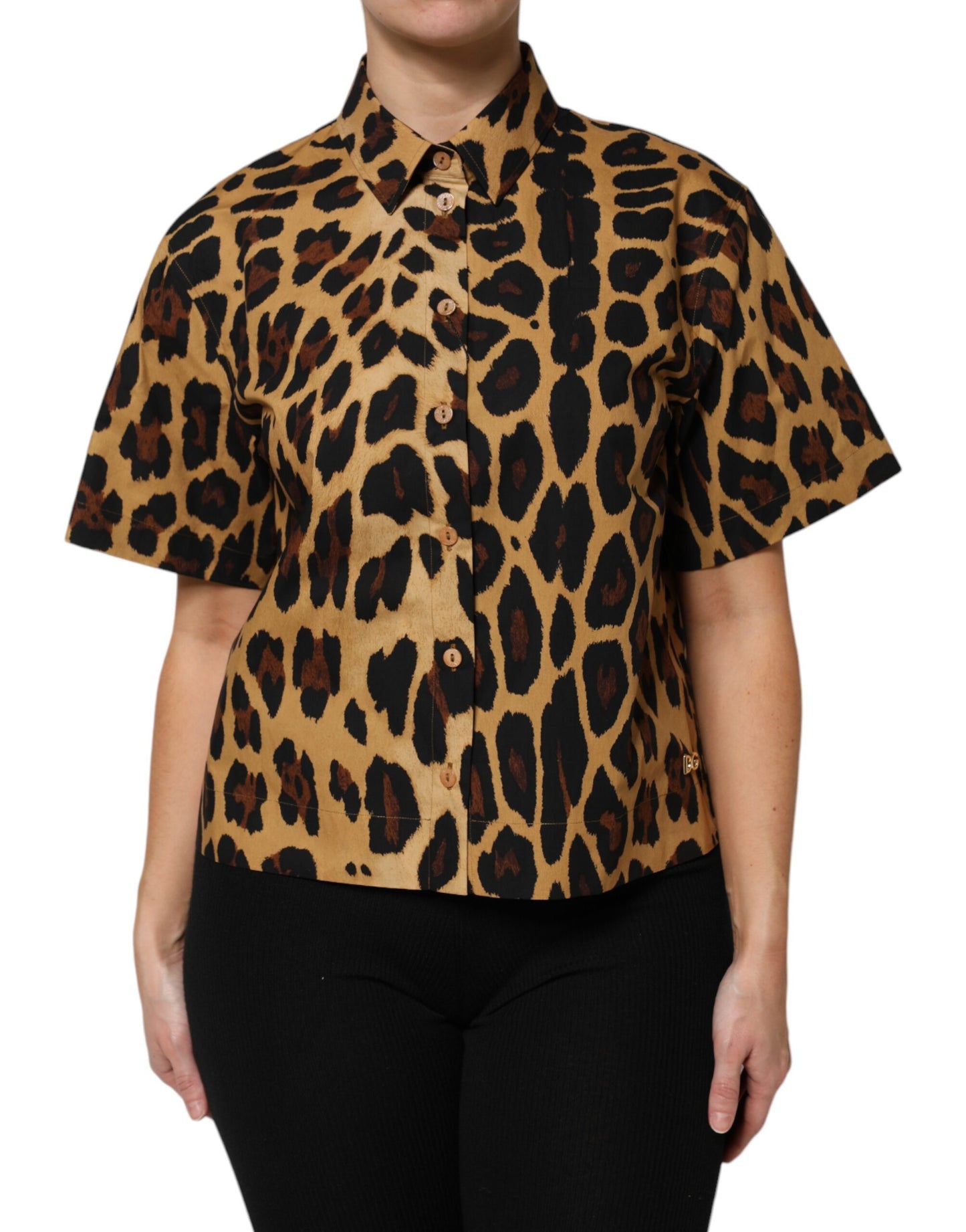 Dolce & Gabbana Brown Leopard Short Sleeve Collared Polo Top