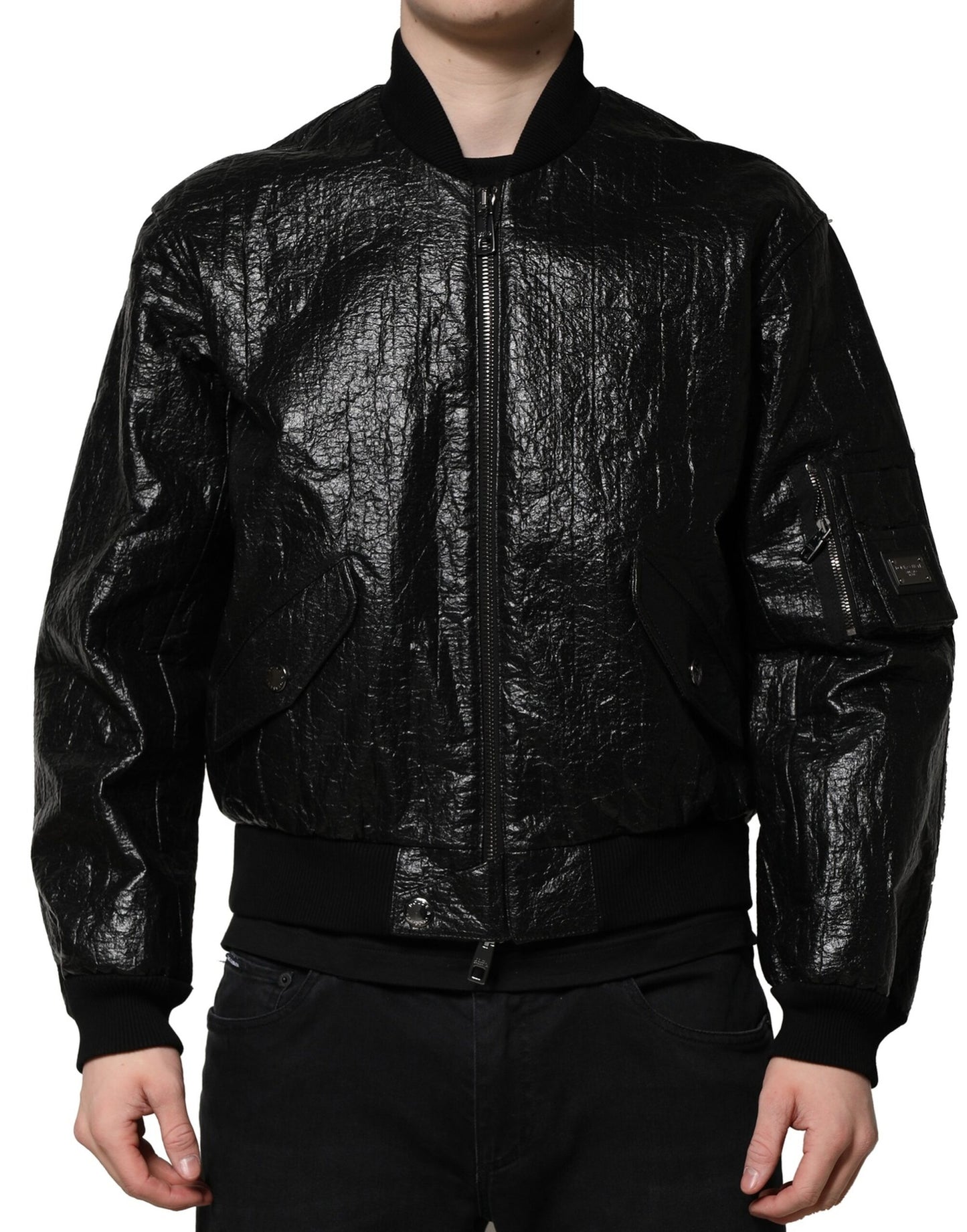 Dolce & Gabbana Black Logo Plaque Bomber Full Zipper Jacket