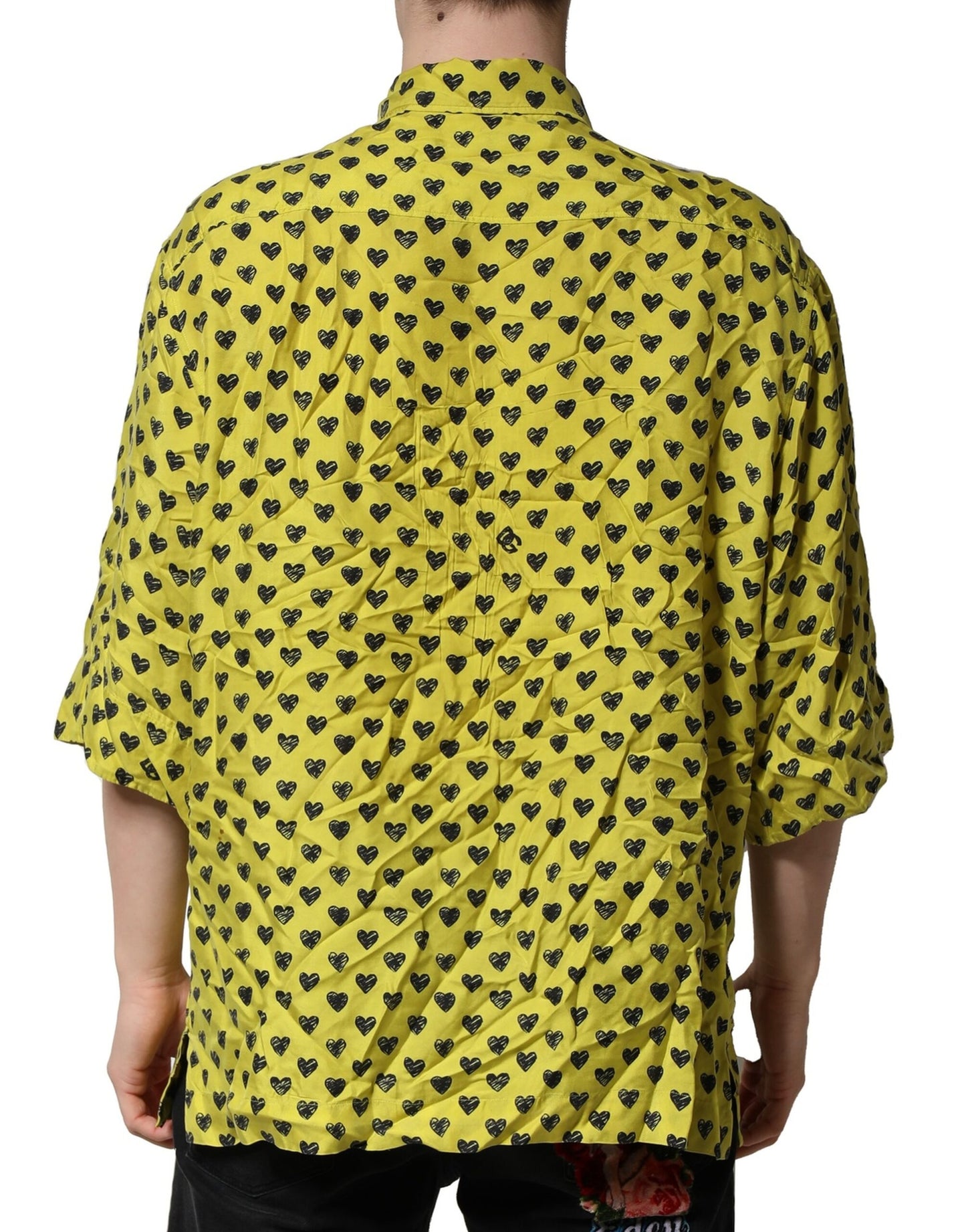 Dolce & Gabbana Yellow Heart Short Sleeves Men Casual Shirt