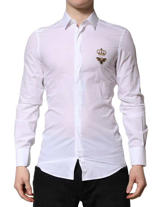 Dolce & Gabbana White GOLD Crown Bee Men Dress Formal Shirt